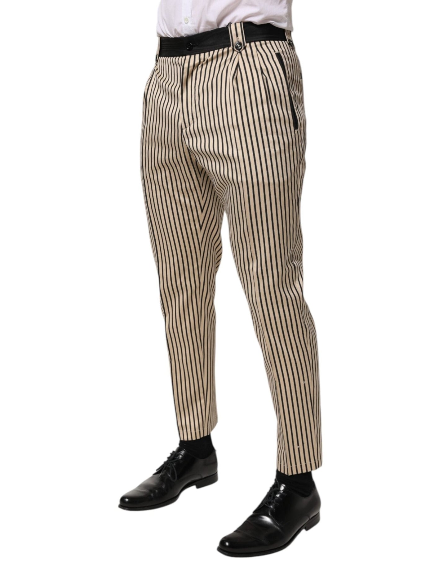 Dolce & Gabbana Beige Black Striped Cotton Slim Fit Trousers Pants – IT46 | S par Dolce & Gabbana | Disponible sur Sandy Store ByNet