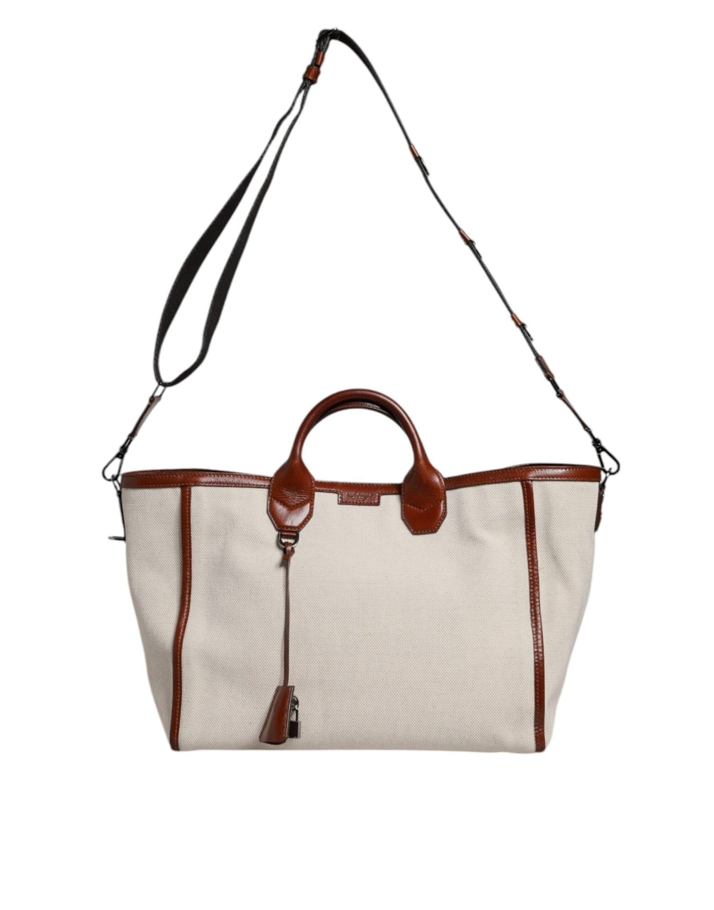 Dolce & Gabbana Beige Brown Cotton Leather Duffle Shoulder Bag - Sandy Store ByNet
