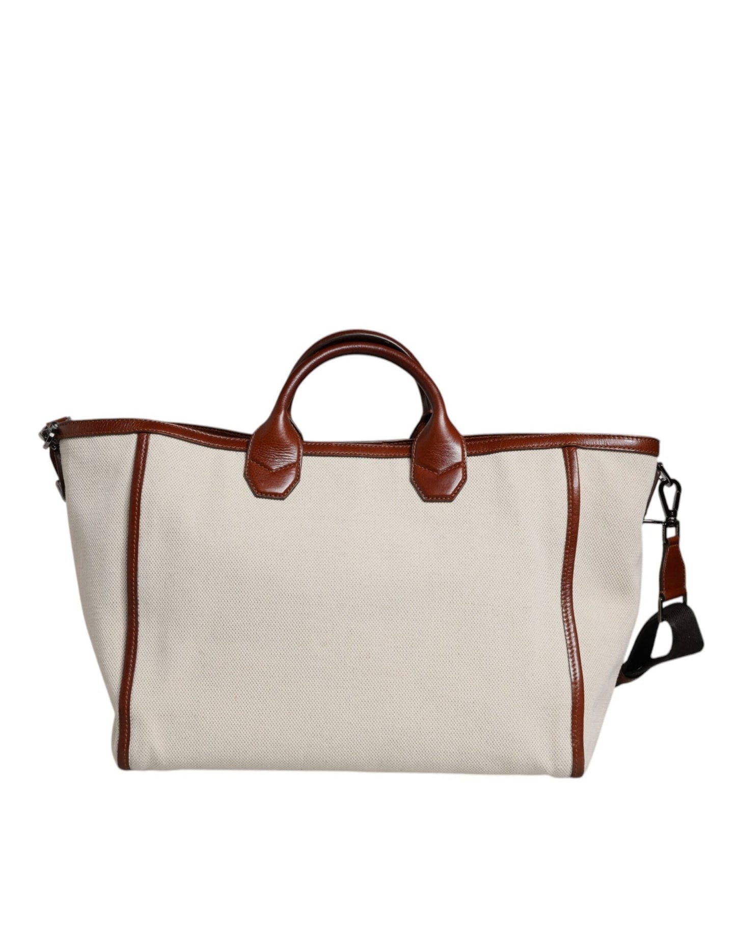 Dolce & Gabbana Beige Brown Cotton Leather Duffle Shoulder Bag - Sandy Store ByNet
