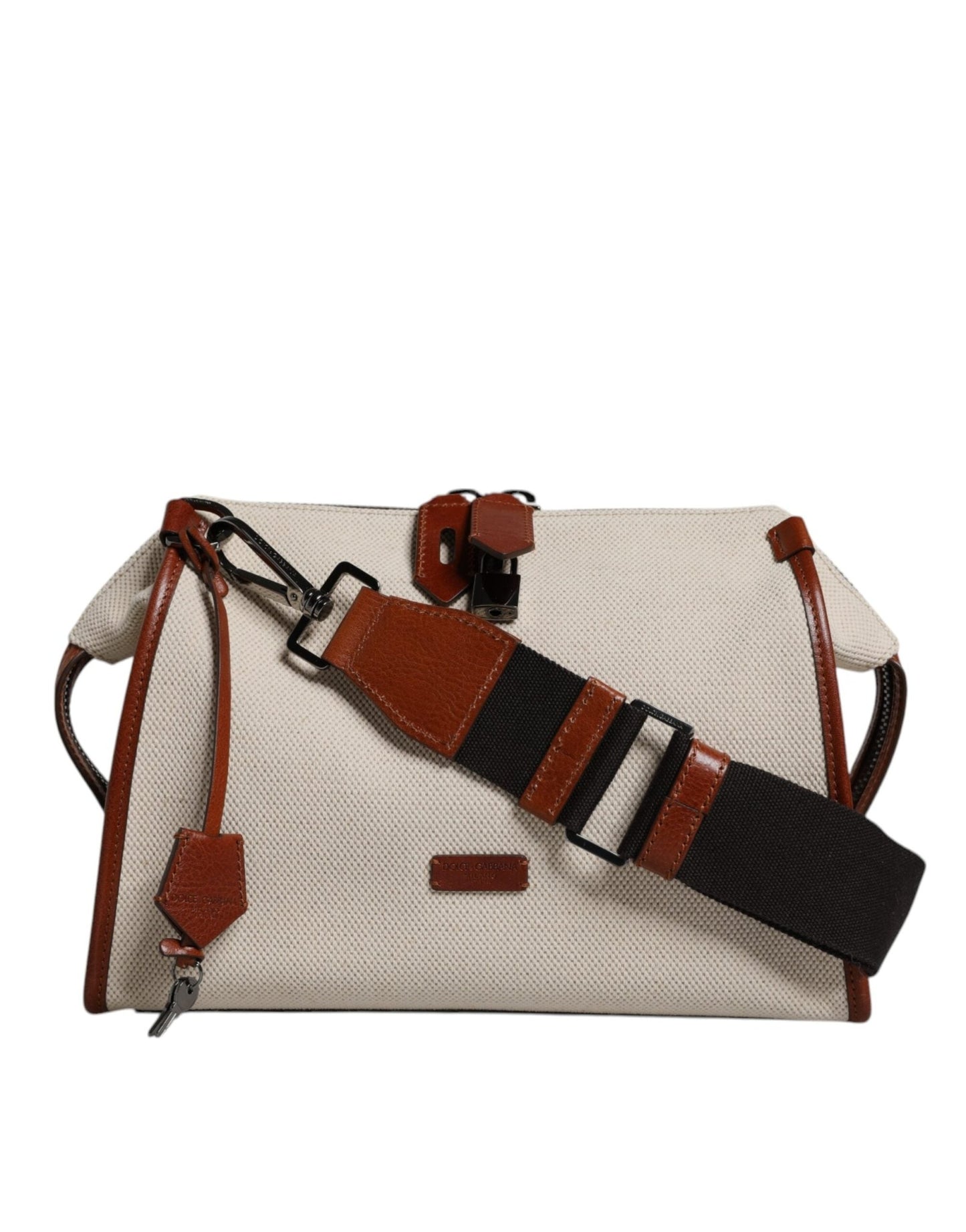 Dolce & Gabbana Beige Brown Cotton Leather Duffle Shoulder Bag – par Dolce & Gabbana | Disponible sur Sandy Store ByNet