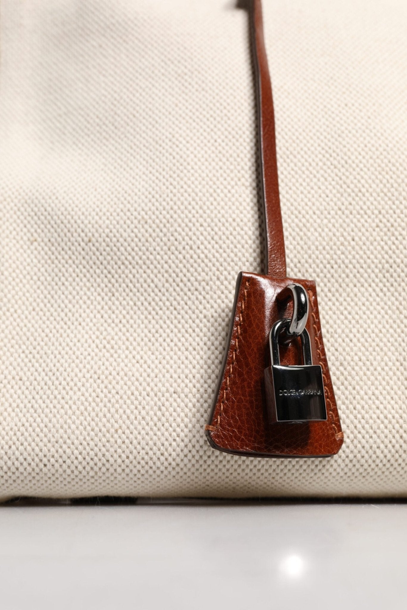 Dolce & Gabbana Beige Brown Cotton Leather Duffle Shoulder Bag - Sandy Store ByNet