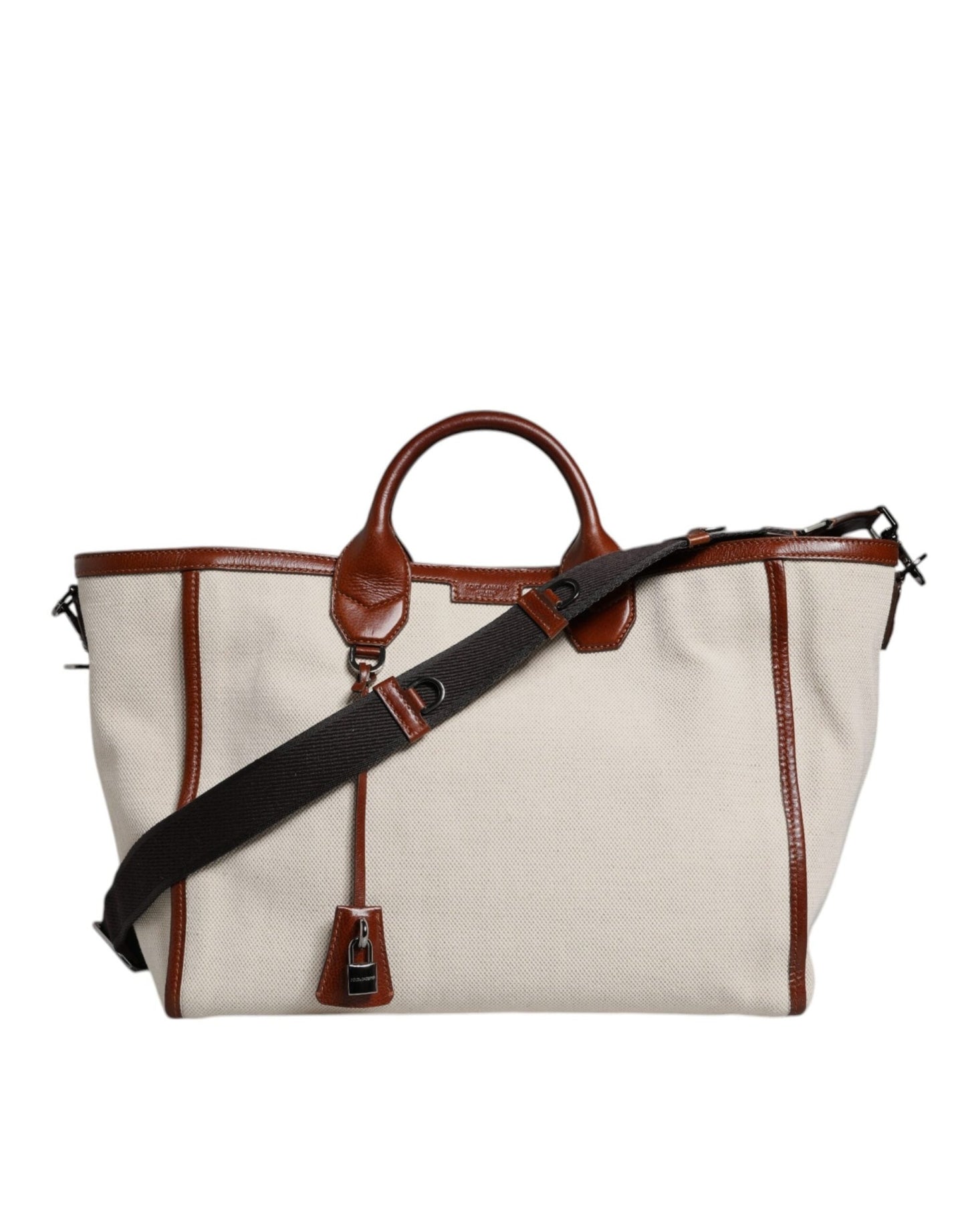 Dolce & Gabbana Beige Brown Cotton Leather Duffle Shoulder Bag - Sandy Store ByNet