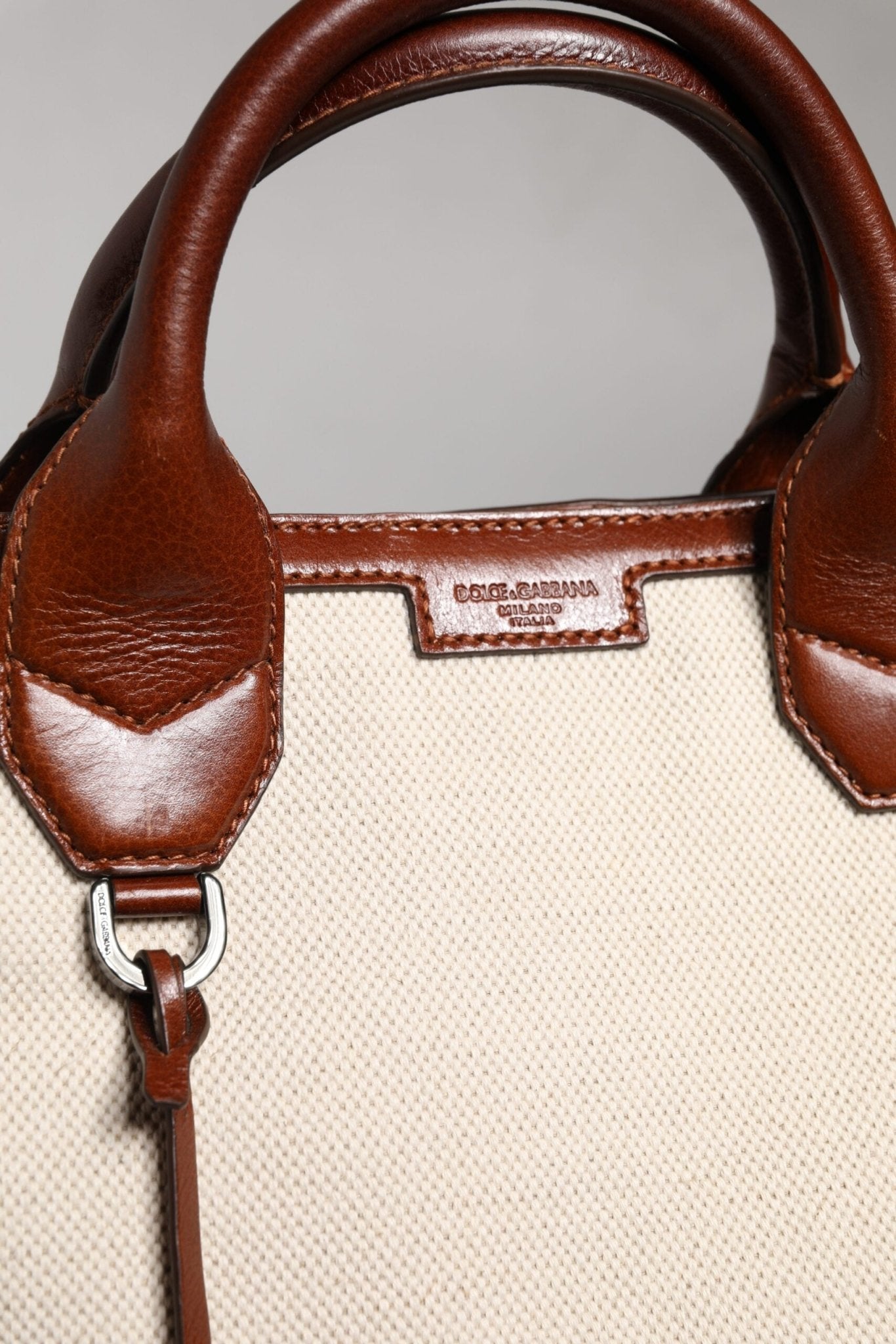 Dolce & Gabbana Beige Brown Cotton Leather Duffle Shoulder Bag - Sandy Store ByNet
