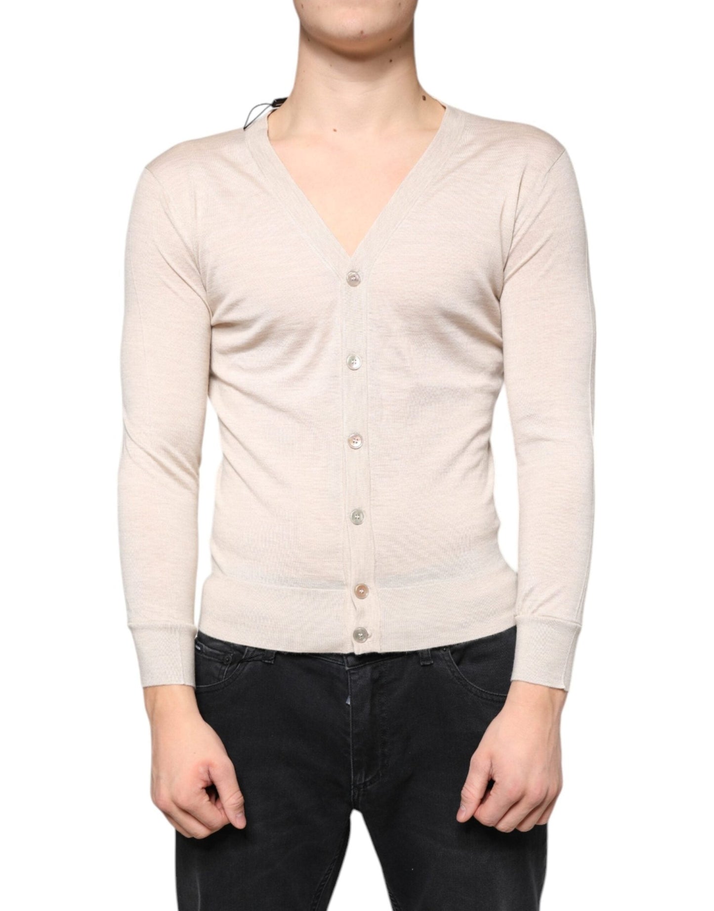 Dolce & Gabbana Beige Cashmere Button Down Cardigan Sweater – IT44 | XS par Dolce & Gabbana | Disponible sur Sandy Store ByNet