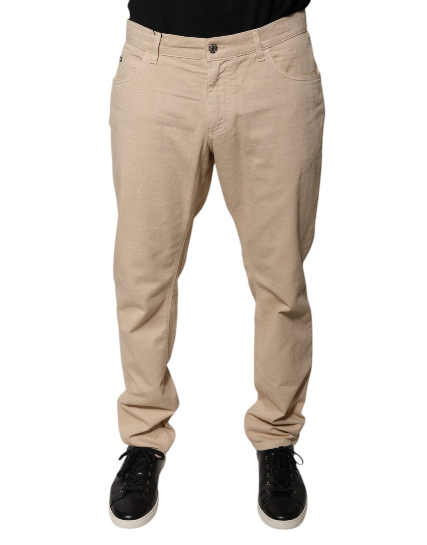 Dolce & Gabbana Beige Cotton Mid Waist Skinny Denim Jeans – IT52 | XL par Dolce & Gabbana | Disponible sur Sandy Store ByNet