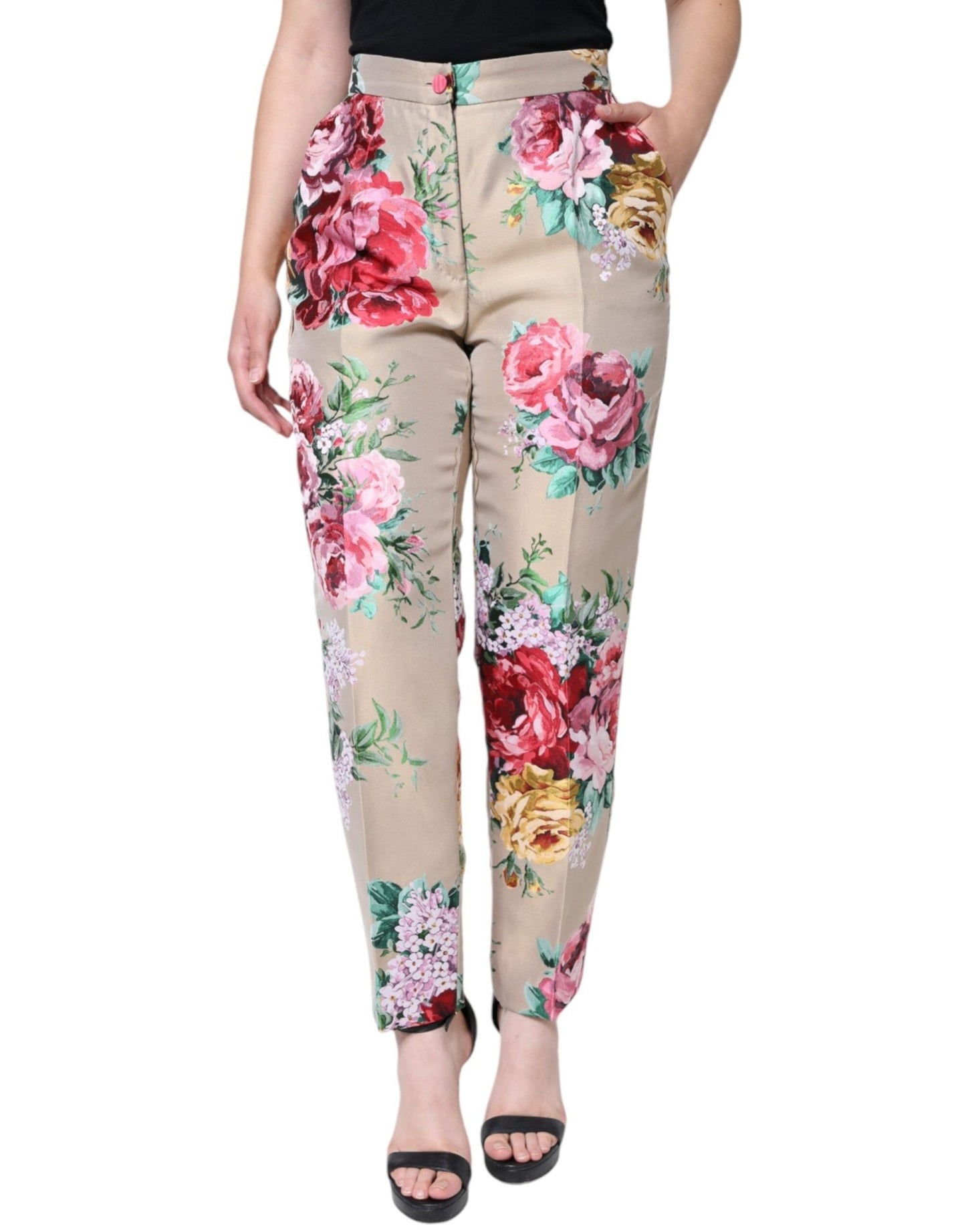 Dolce & Gabbana Beige Floral Jacquard High Waist Tapered Pants – IT46|XL par Dolce & Gabbana | Disponible sur Sandy Store ByNet