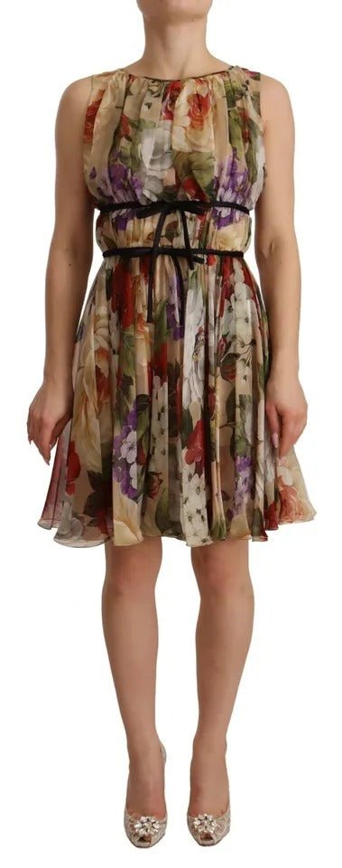 Dolce & Gabbana Beige Floral Sleeveless Round Neck Mini Dress - Sandy Store ByNet