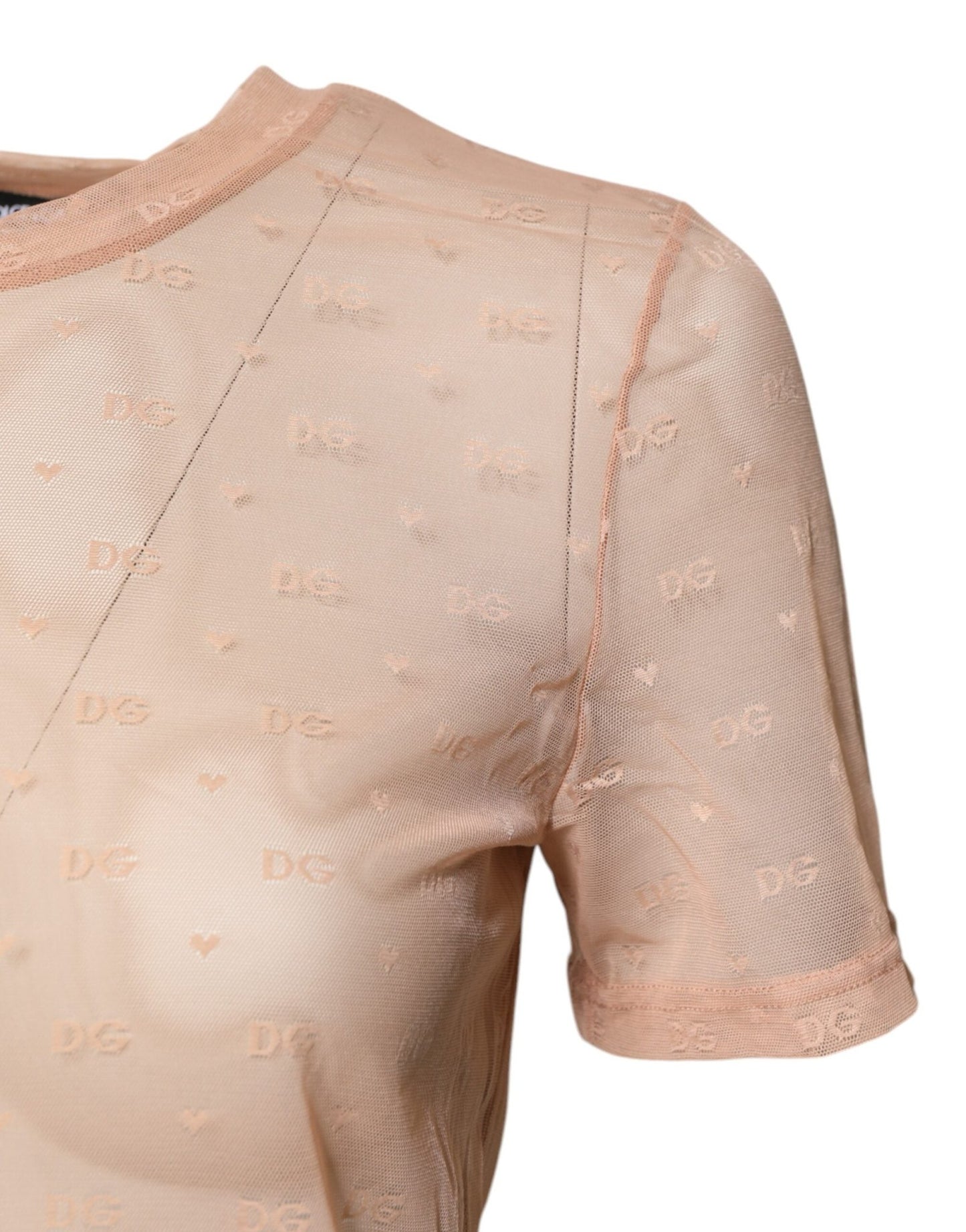Dolce & Gabbana Beige Nylon Sheer Logo Monogram Crew Neck Top - Sandy Store ByNet