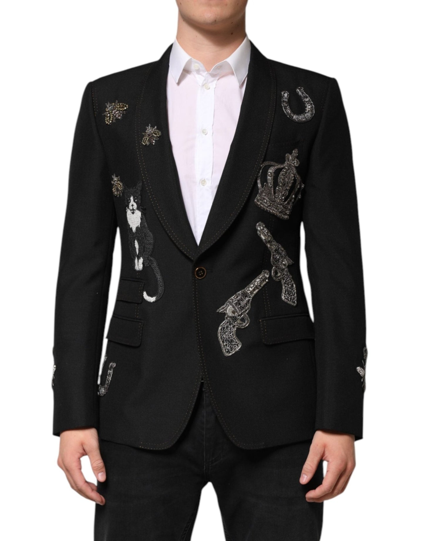 Dolce & Gabbana Black Bee Crown Embellished Suit Coat Blazer – IT50 | L par Dolce & Gabbana | Disponible sur Sandy Store ByNet