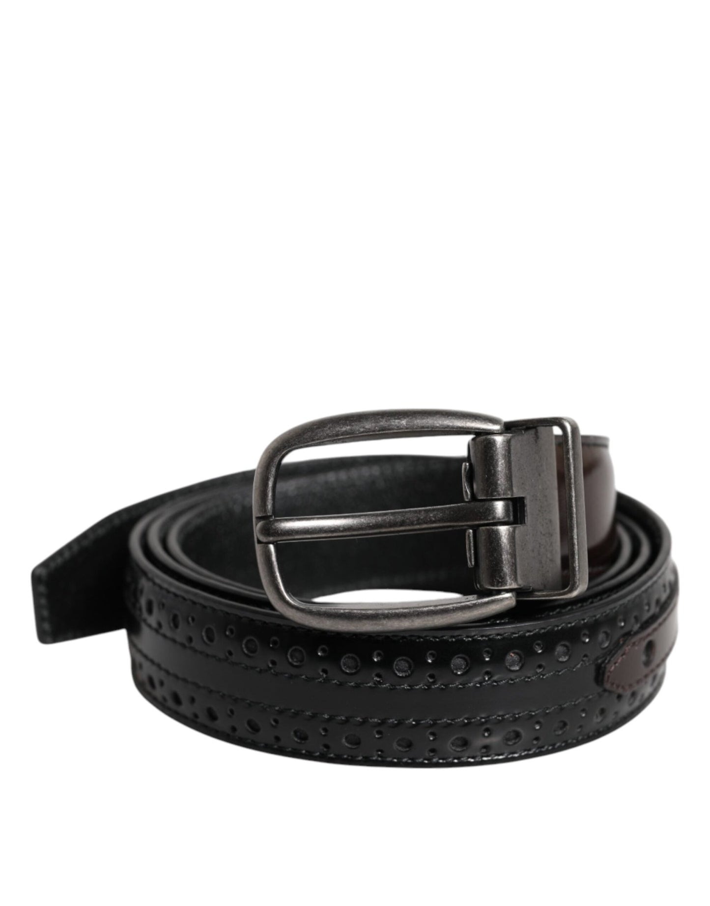 Dolce & Gabbana Black Brown Leather Classic Metal Buckle Belt - Sandy Store ByNet