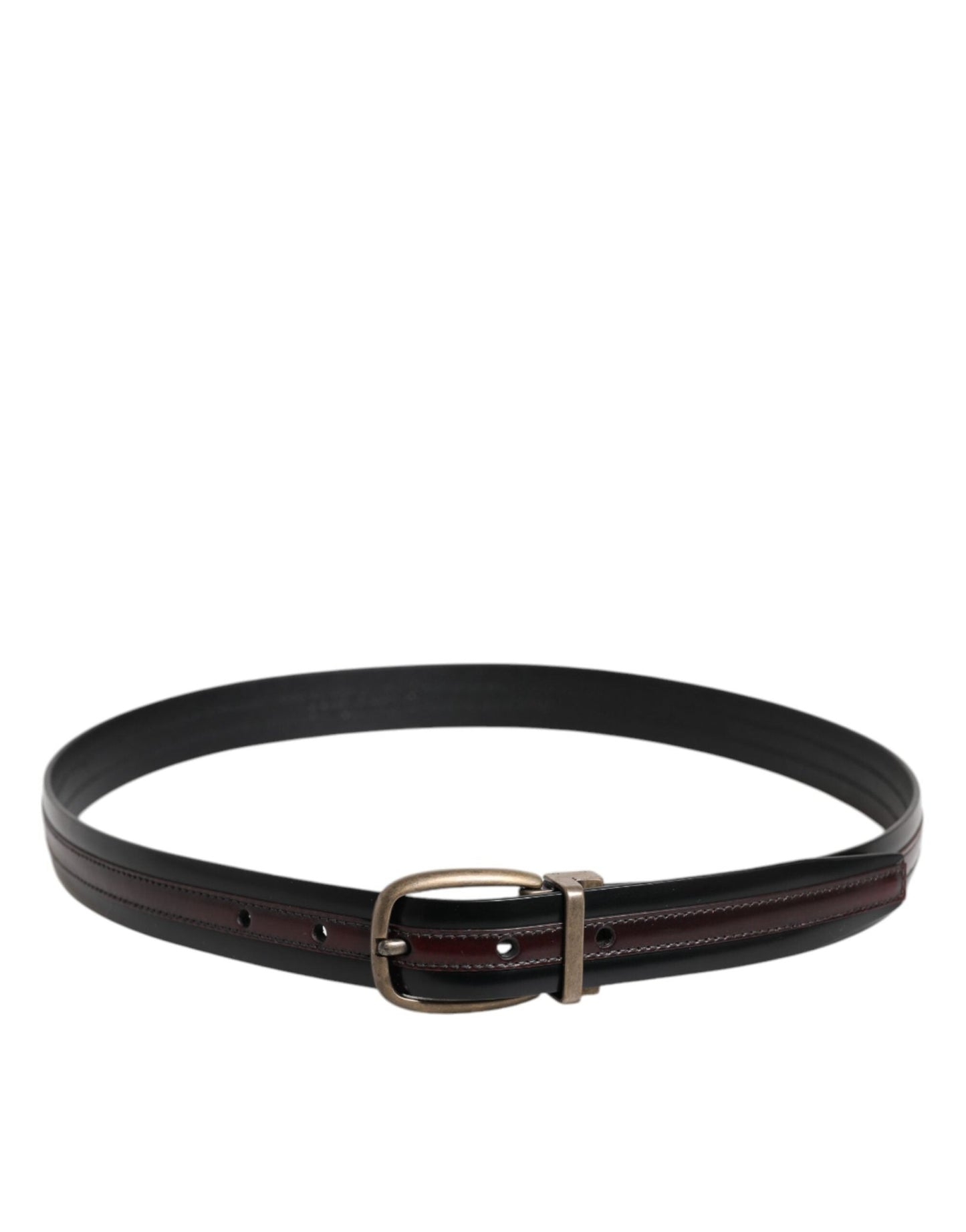 Dolce & Gabbana Black Burgundy Calfskin Metal Logo Buckle Belt - Sandy Store ByNet
