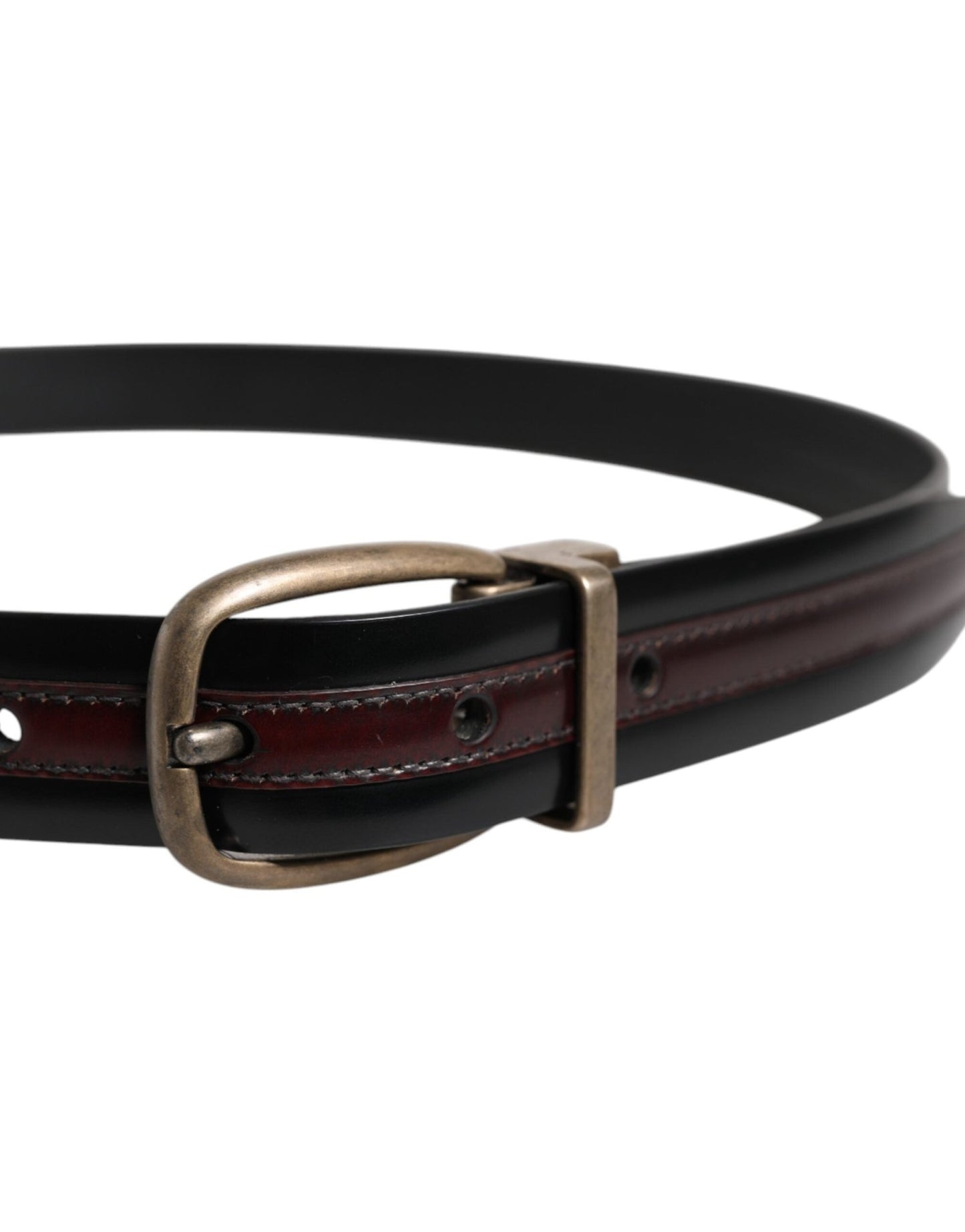 Dolce & Gabbana Black Burgundy Calfskin Metal Logo Buckle Belt - Sandy Store ByNet