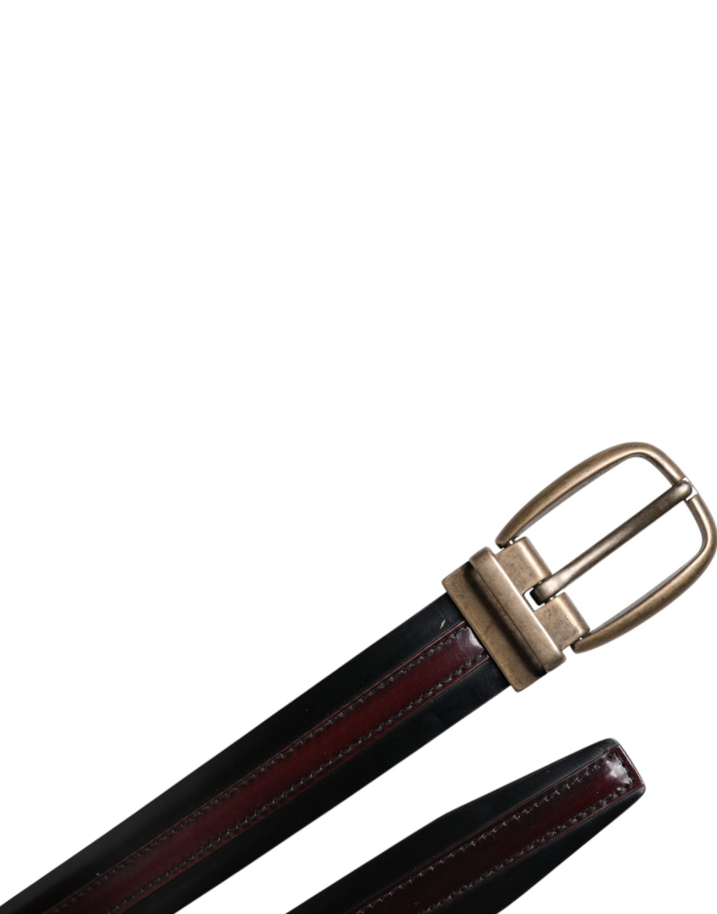 Dolce & Gabbana Black Burgundy Calfskin Metal Logo Buckle Belt - Sandy Store ByNet