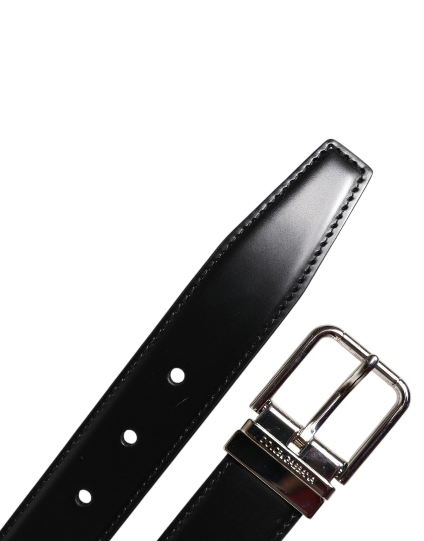 Dolce & Gabbana Black Calf Leather Silver Metal Buckle Belt - Sandy Store ByNet