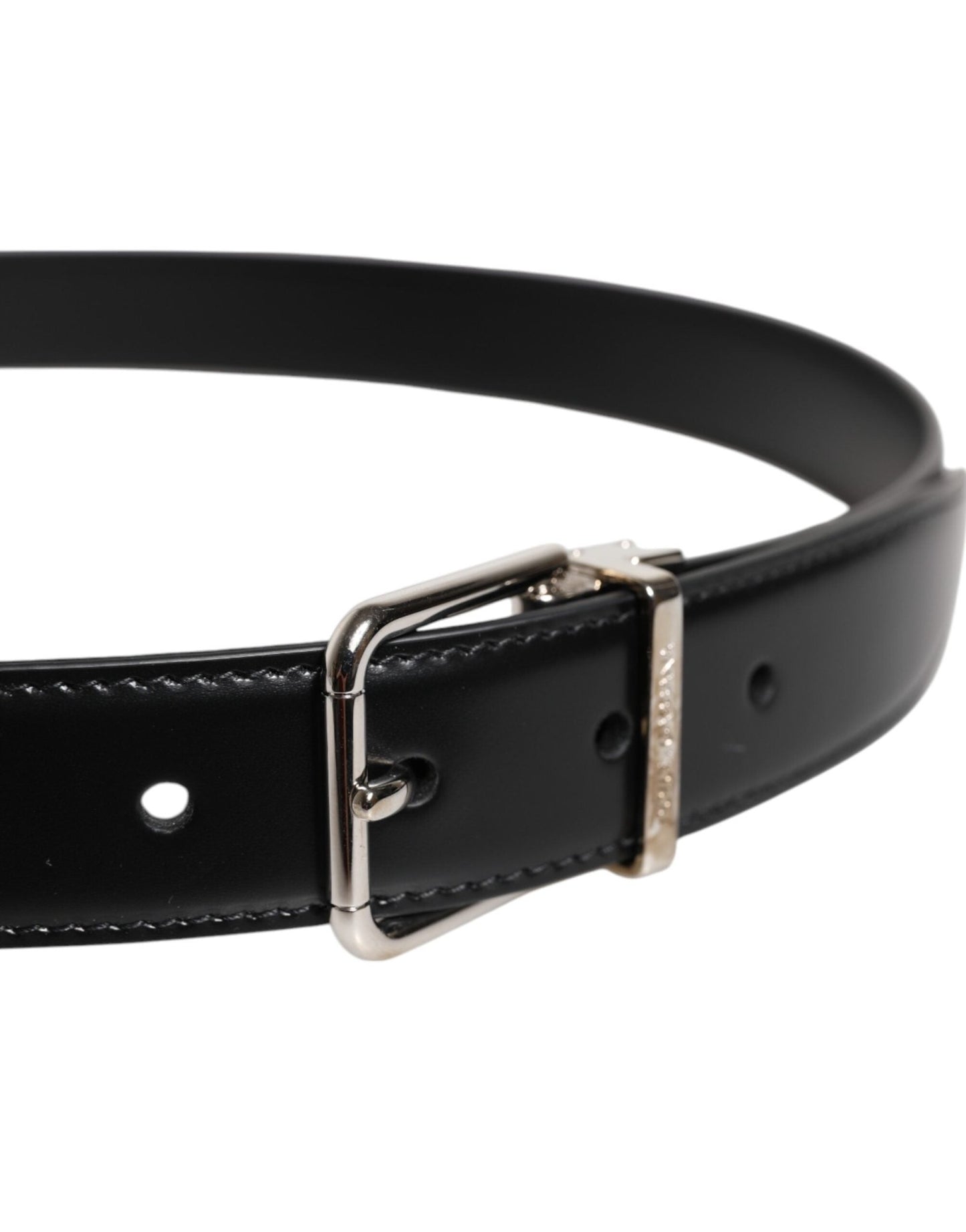 Dolce & Gabbana Black Calf Leather Silver Metal Buckle Belt - Sandy Store ByNet