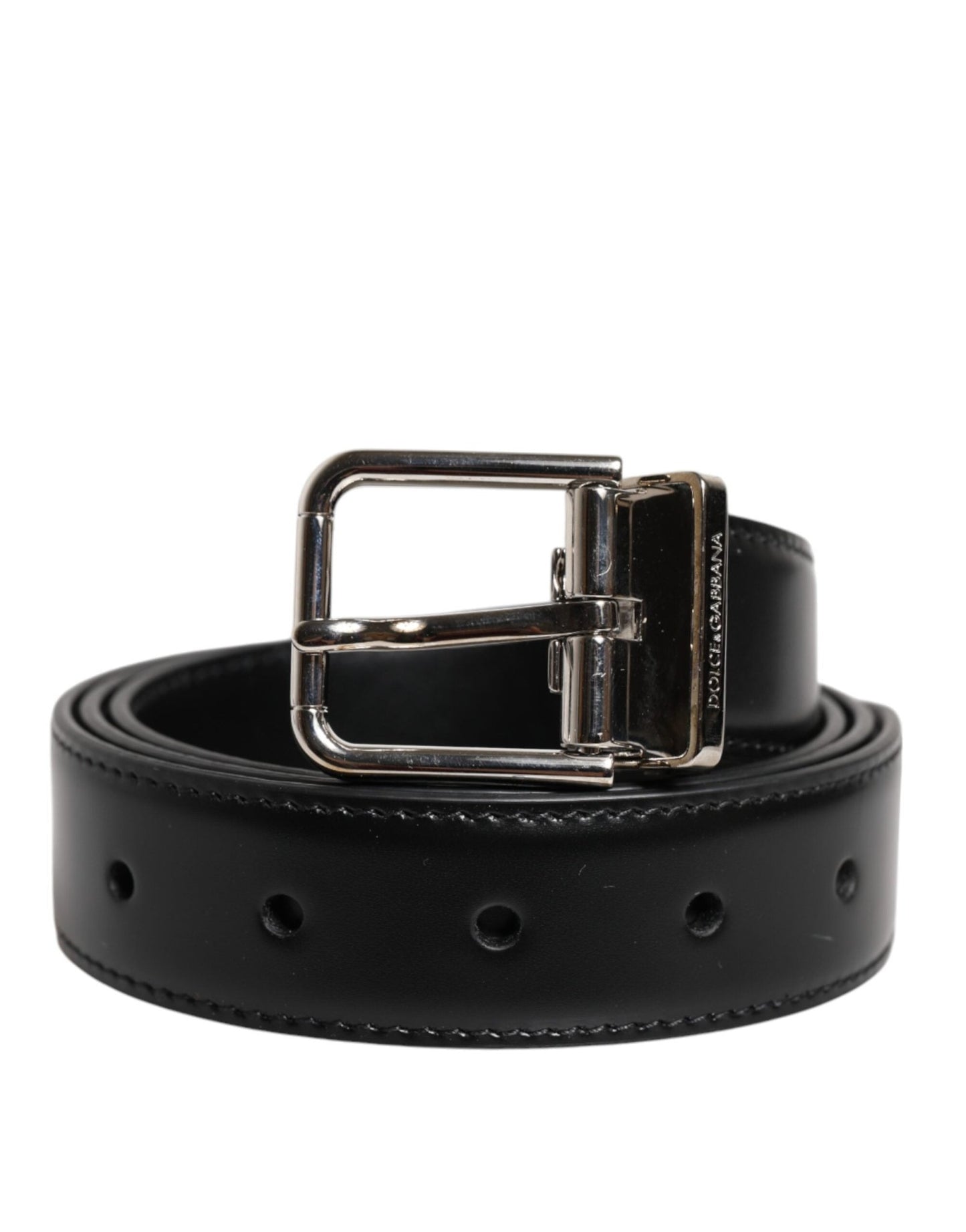 Dolce & Gabbana Black Calf Leather Silver Metal Buckle Belt - Sandy Store ByNet