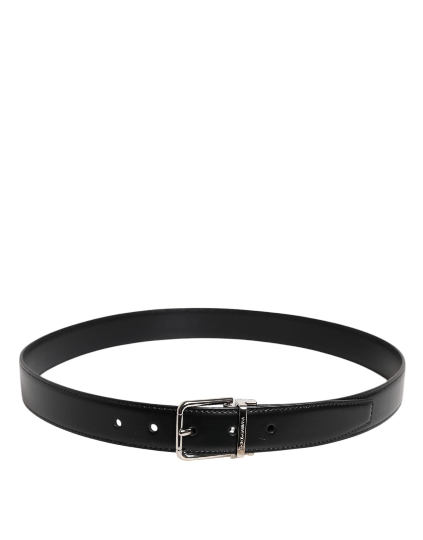 Dolce & Gabbana Black Calf Leather Silver Metal Buckle Belt - Sandy Store ByNet