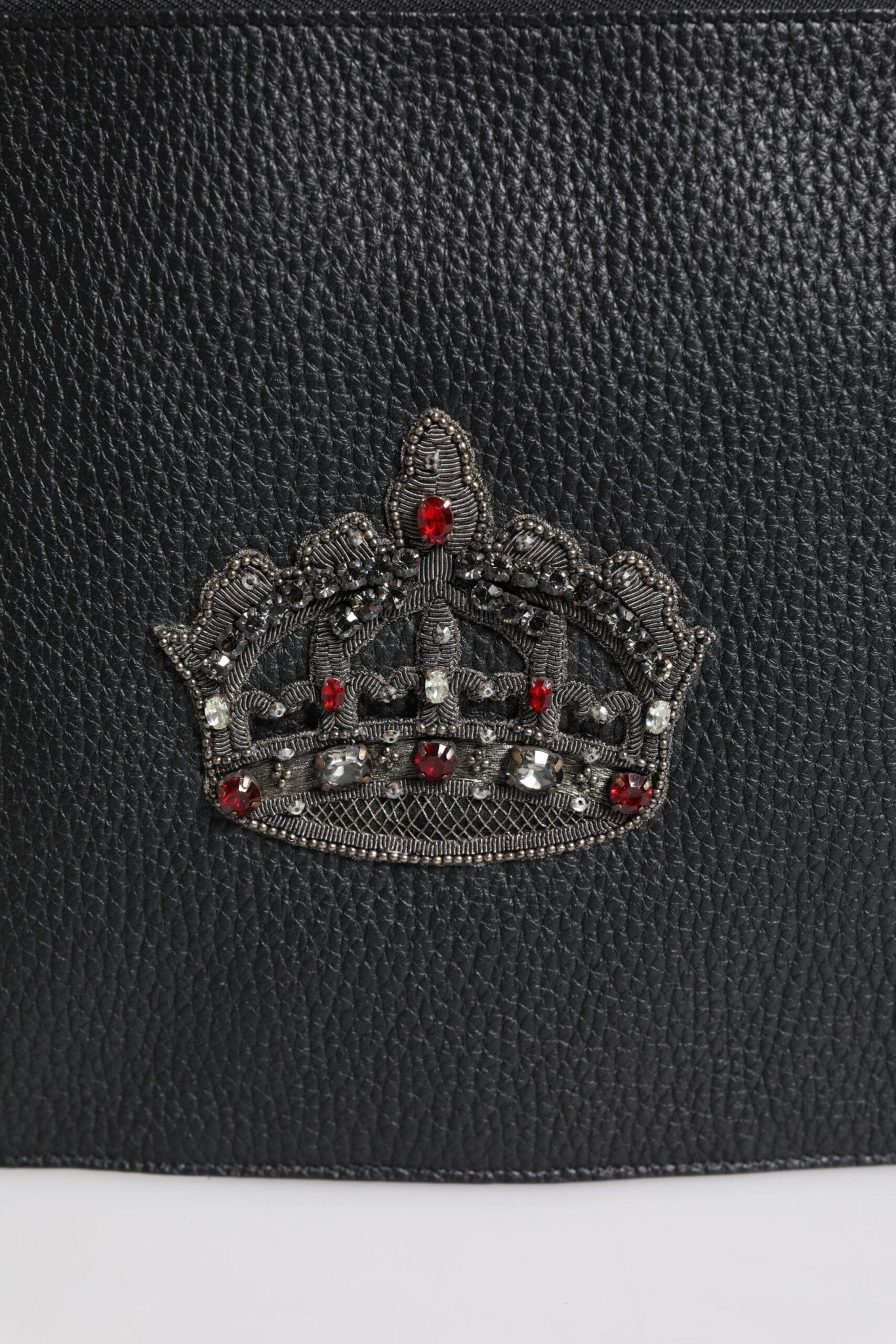 Dolce & Gabbana Black Calfskin Crown Embellished Clutch Pouch Bag - Sandy Store ByNet