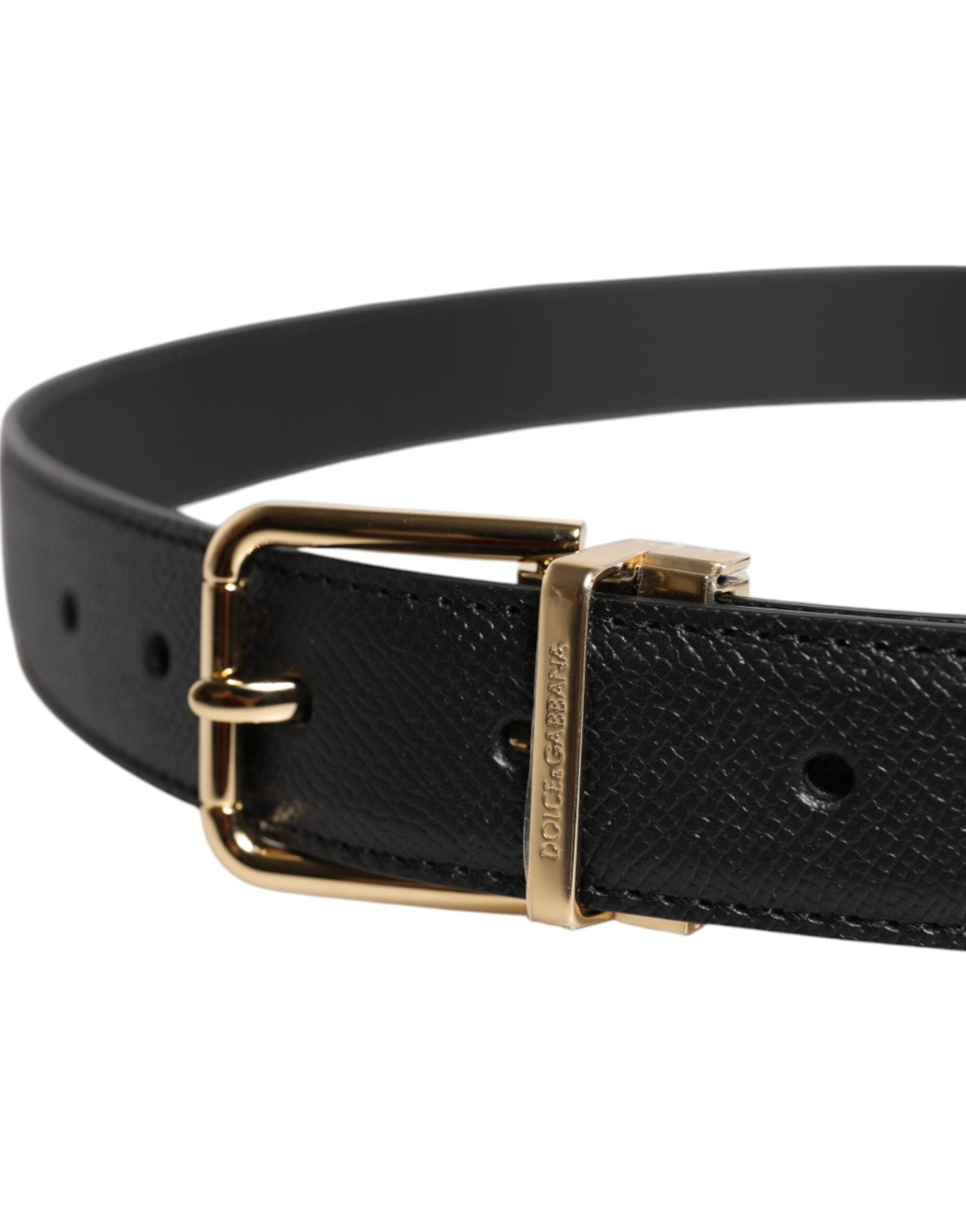 Dolce & Gabbana Black Calfskin Leather Gold Metal Buckle Belt - Sandy Store ByNet