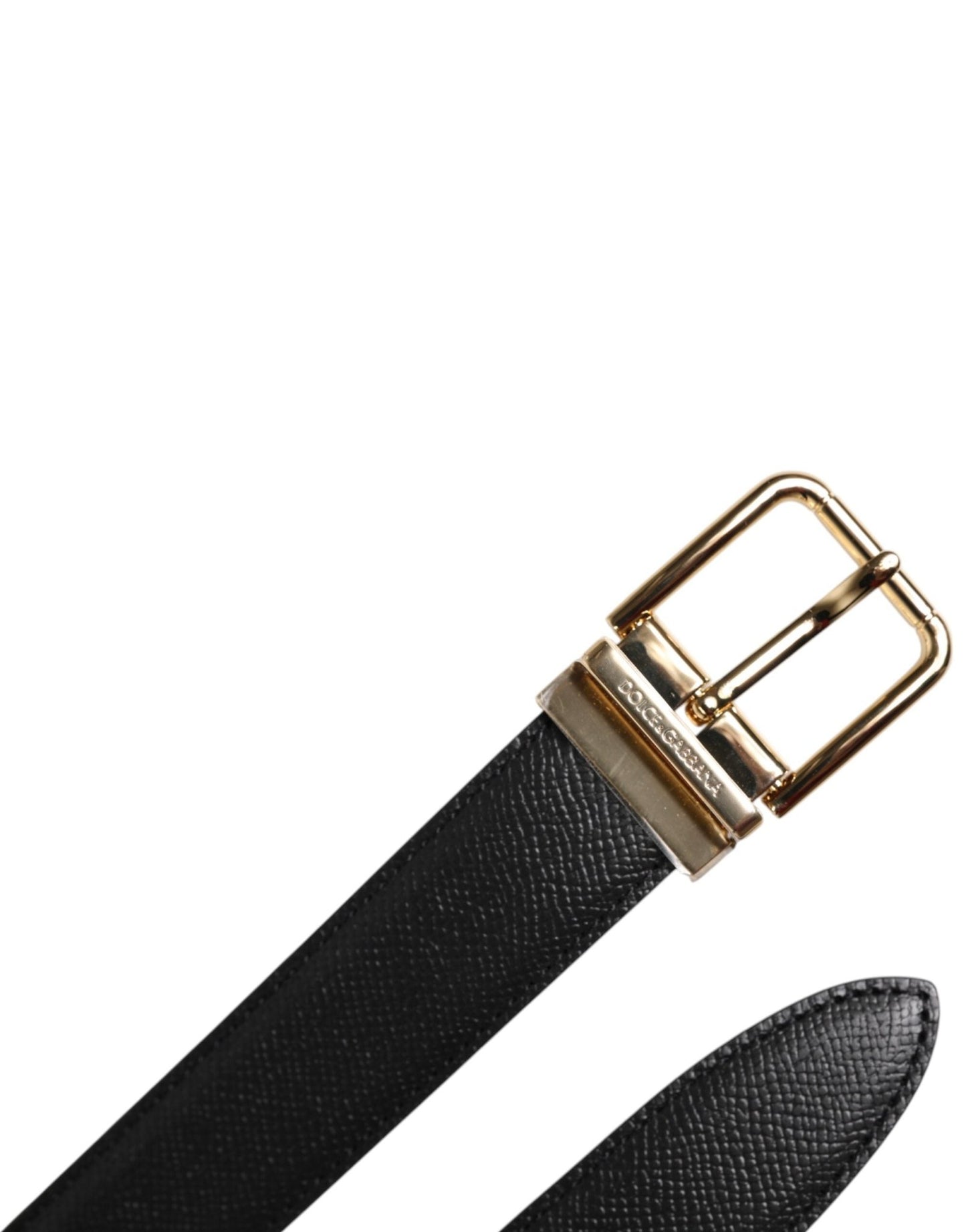 Dolce & Gabbana Black Calfskin Leather Gold Metal Buckle Belt - Sandy Store ByNet