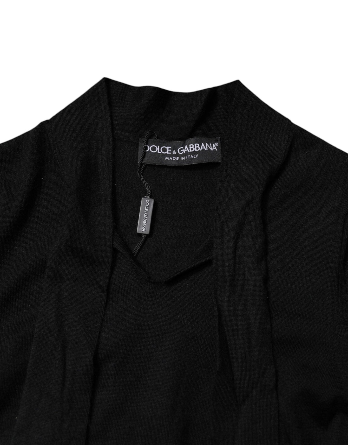 Dolce & Gabbana Black Cashmere Ascot Collar Long Sleeve Top - Sandy Store ByNet