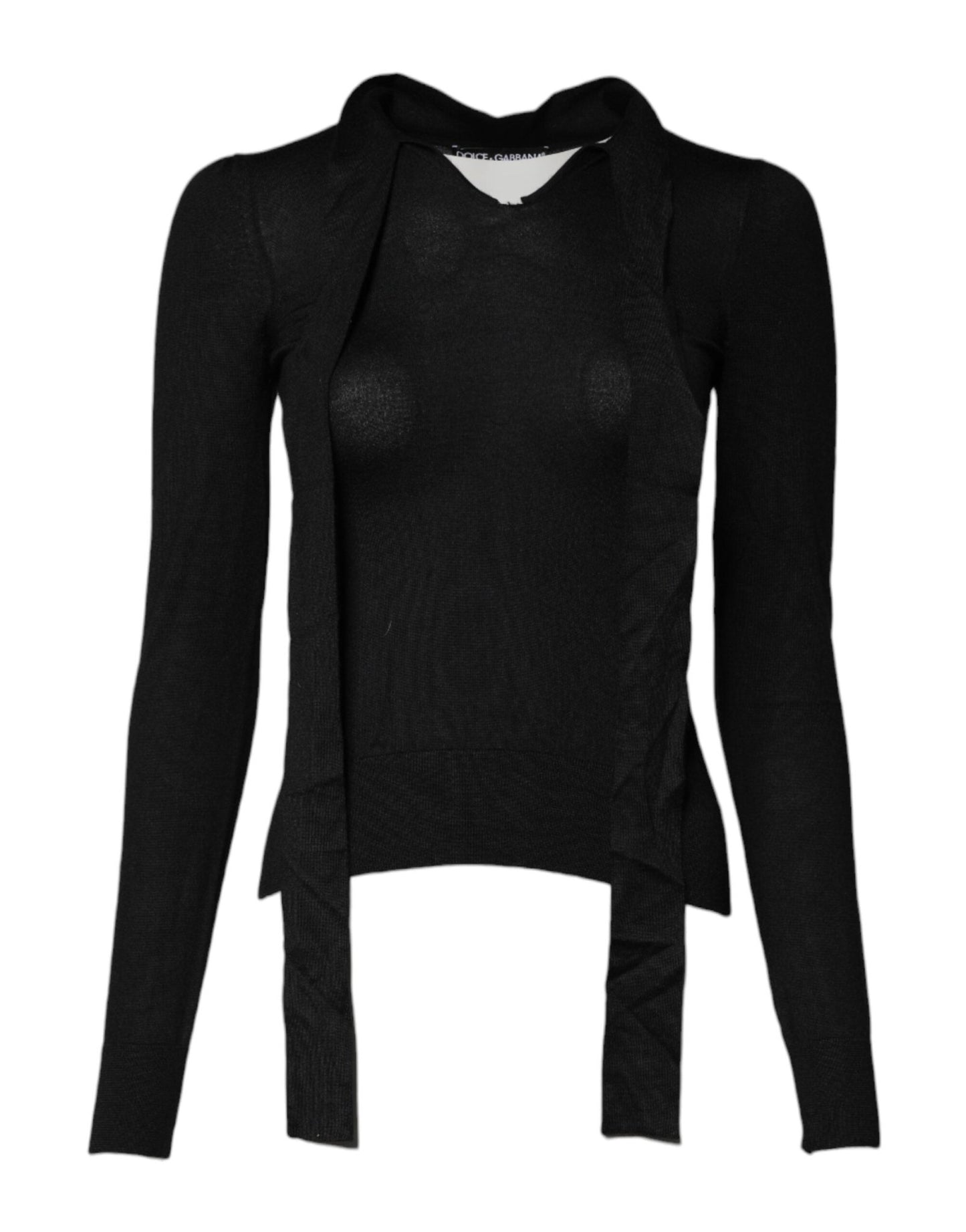 Dolce & Gabbana Black Cashmere Ascot Collar Long Sleeve Top - Sandy Store ByNet