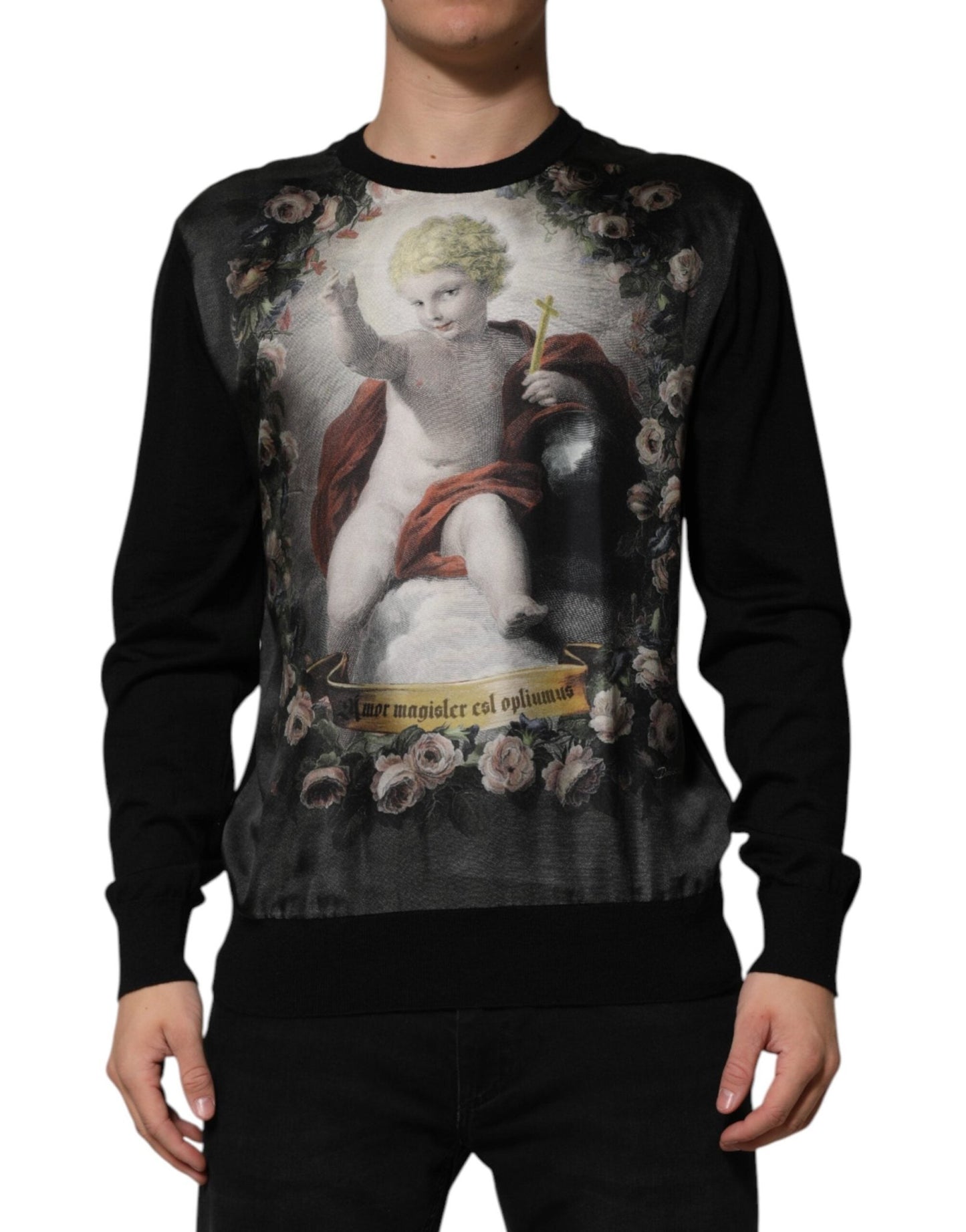 Dolce & Gabbana Black Cashmere Cherub Print Baroque Sweater – IT48 | M par Dolce & Gabbana | Disponible sur Sandy Store ByNet
