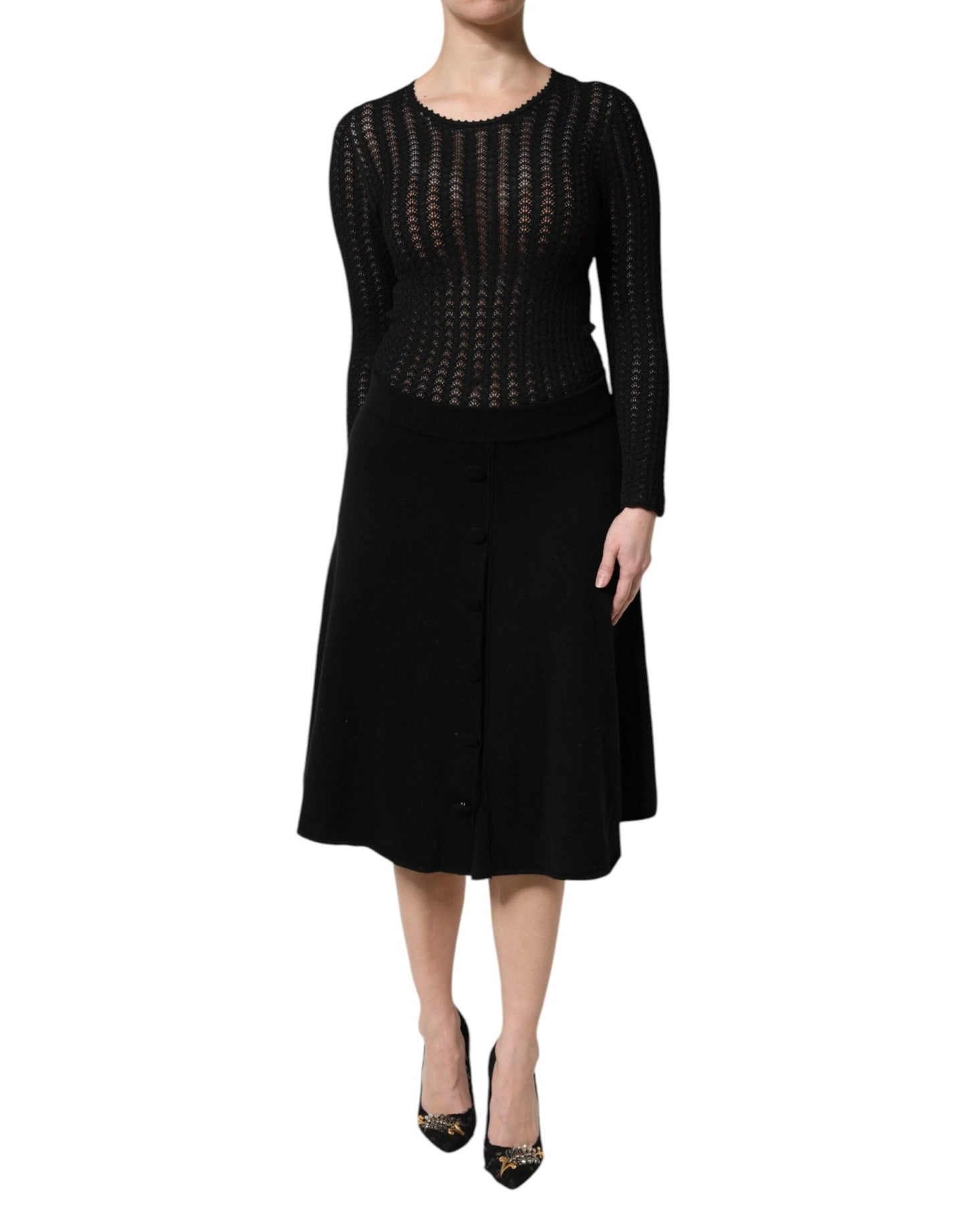 Dolce & Gabbana Black Cashmere Long Sleeves A - line Midi Dress – IT40|S par Dolce & Gabbana | Disponible sur Sandy Store ByNet