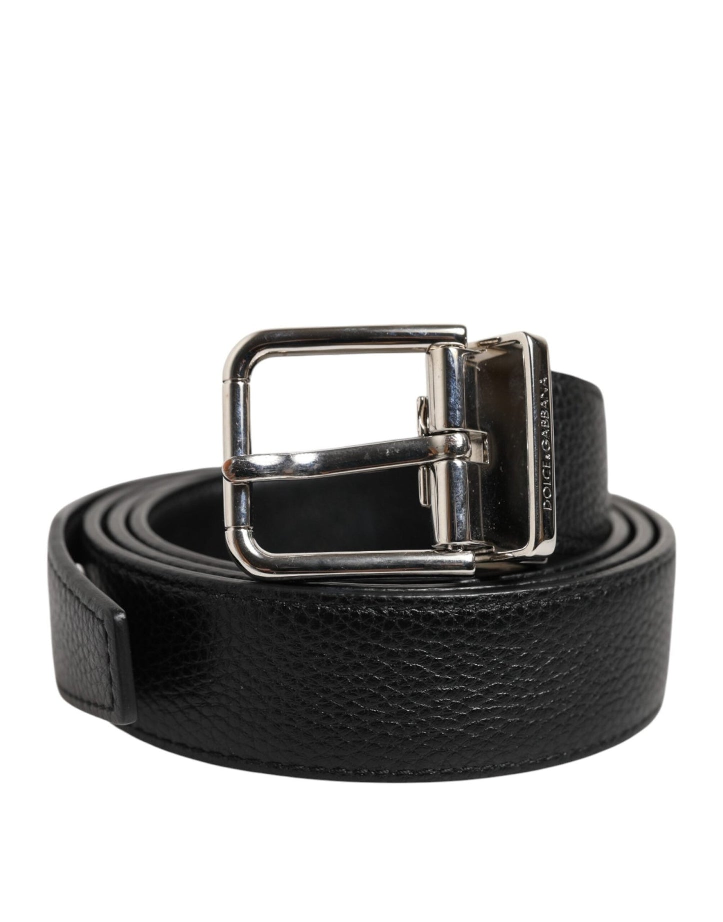 Dolce & Gabbana Black Classic Leather Silver Tone Buckle Belt – 100 cm / 40 Inches par Dolce & Gabbana | Disponible sur Sandy Store ByNet