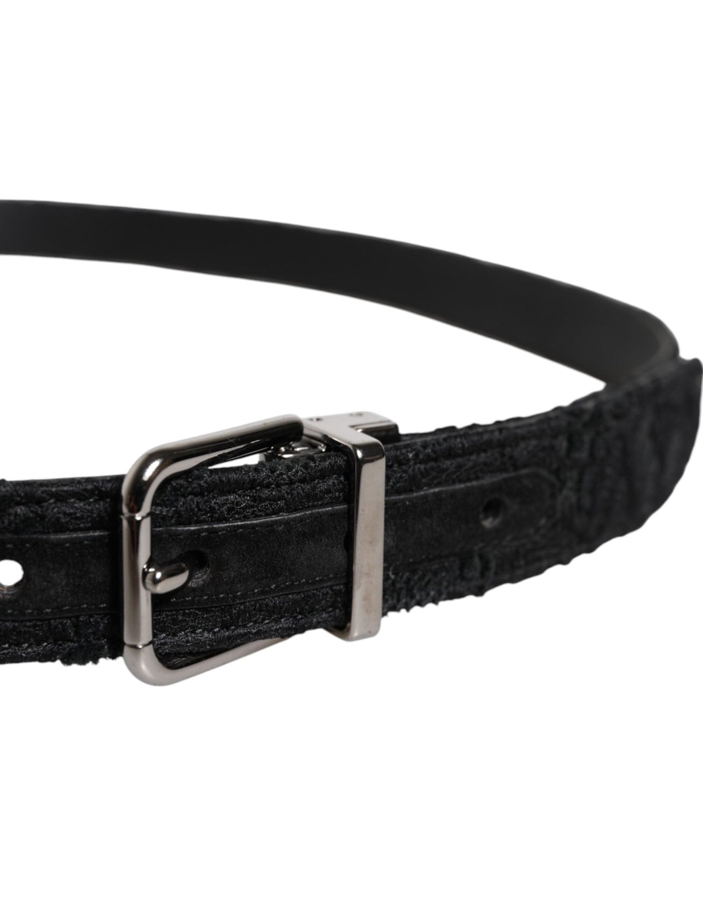 Dolce & Gabbana Black Cotton Blend Silver Metal Buckle Belt - Sandy Store ByNet