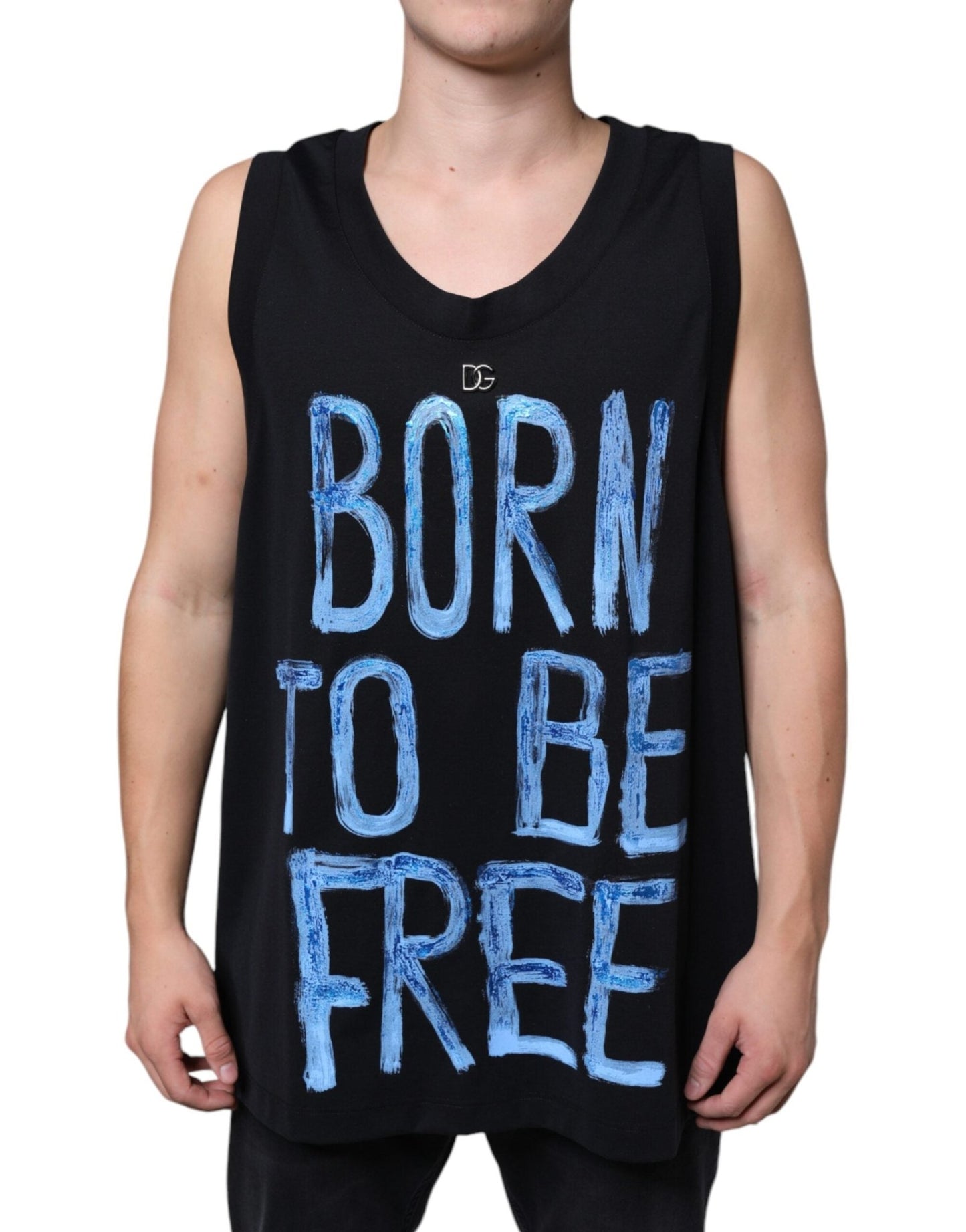 Dolce & Gabbana Black Cotton Born To Be Free Sleeveless T-shirt – IT52 | XL par Dolce & Gabbana | Disponible sur Sandy Store ByNet