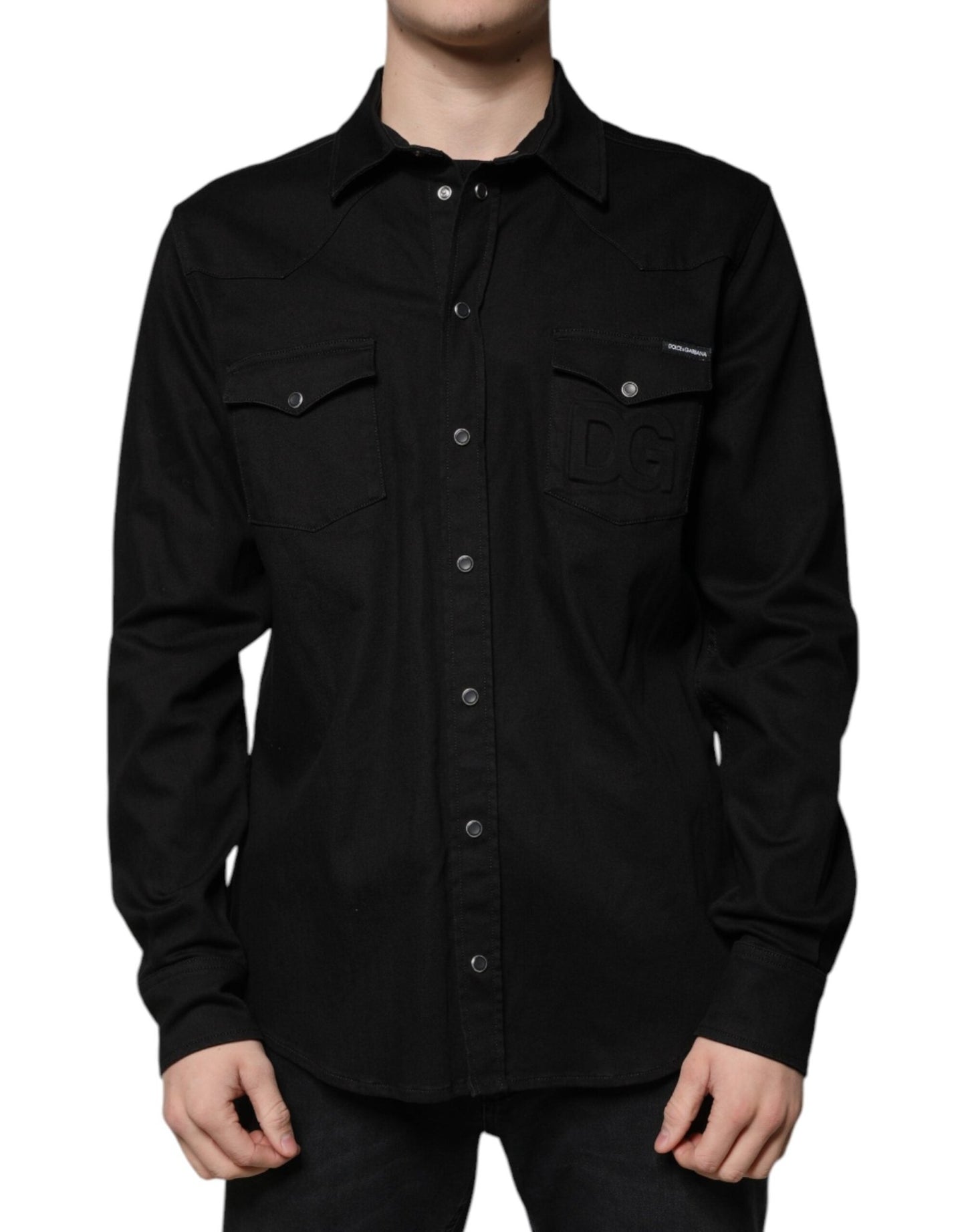 Dolce & Gabbana Black Cotton Collared Button Down Shirt – IT44 | 3XL par Dolce & Gabbana | Disponible sur Sandy Store ByNet