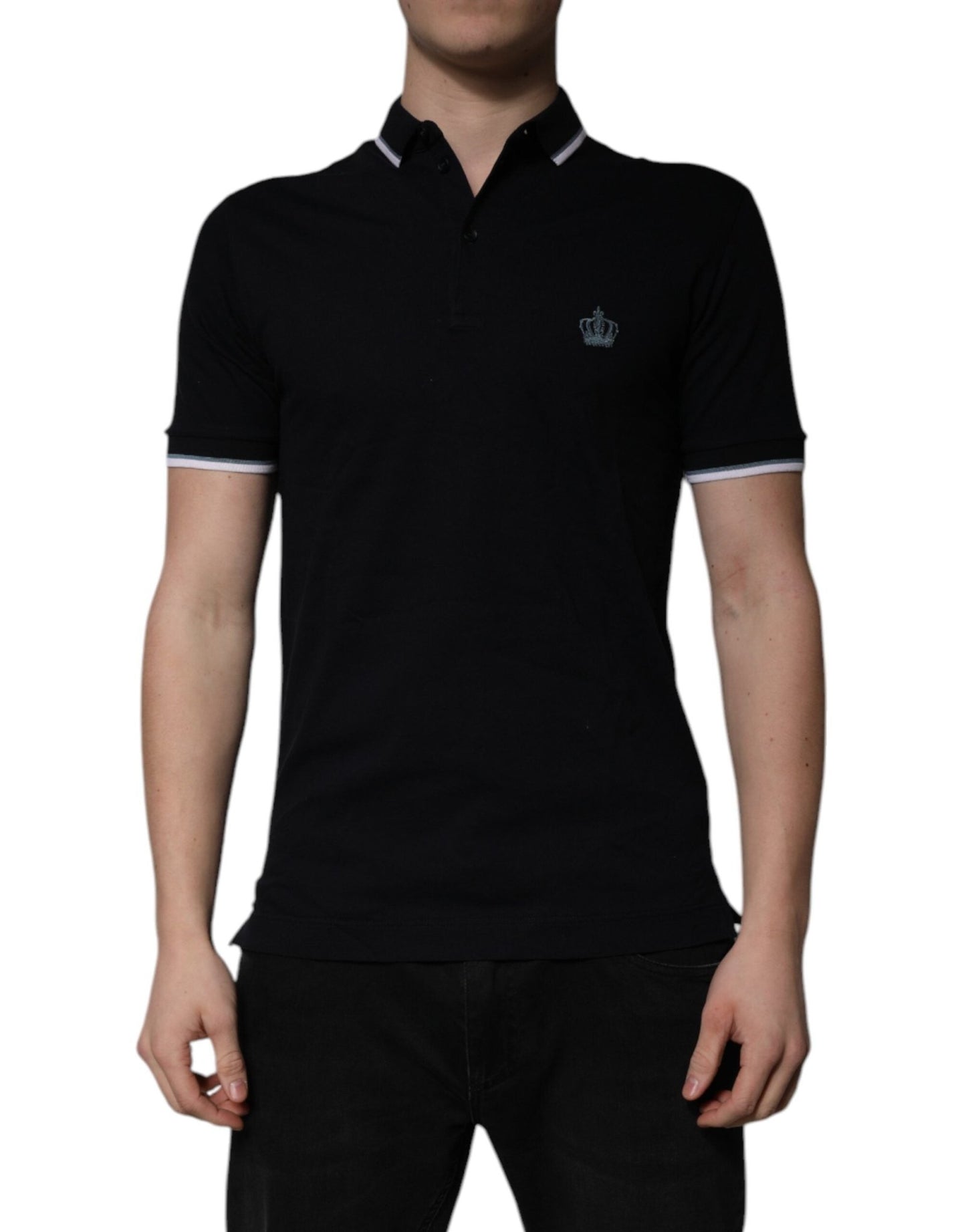 Dolce & Gabbana Black Cotton Crown Collared Polo T-shirt – IT44 | XS par Dolce & Gabbana | Disponible sur Sandy Store ByNet