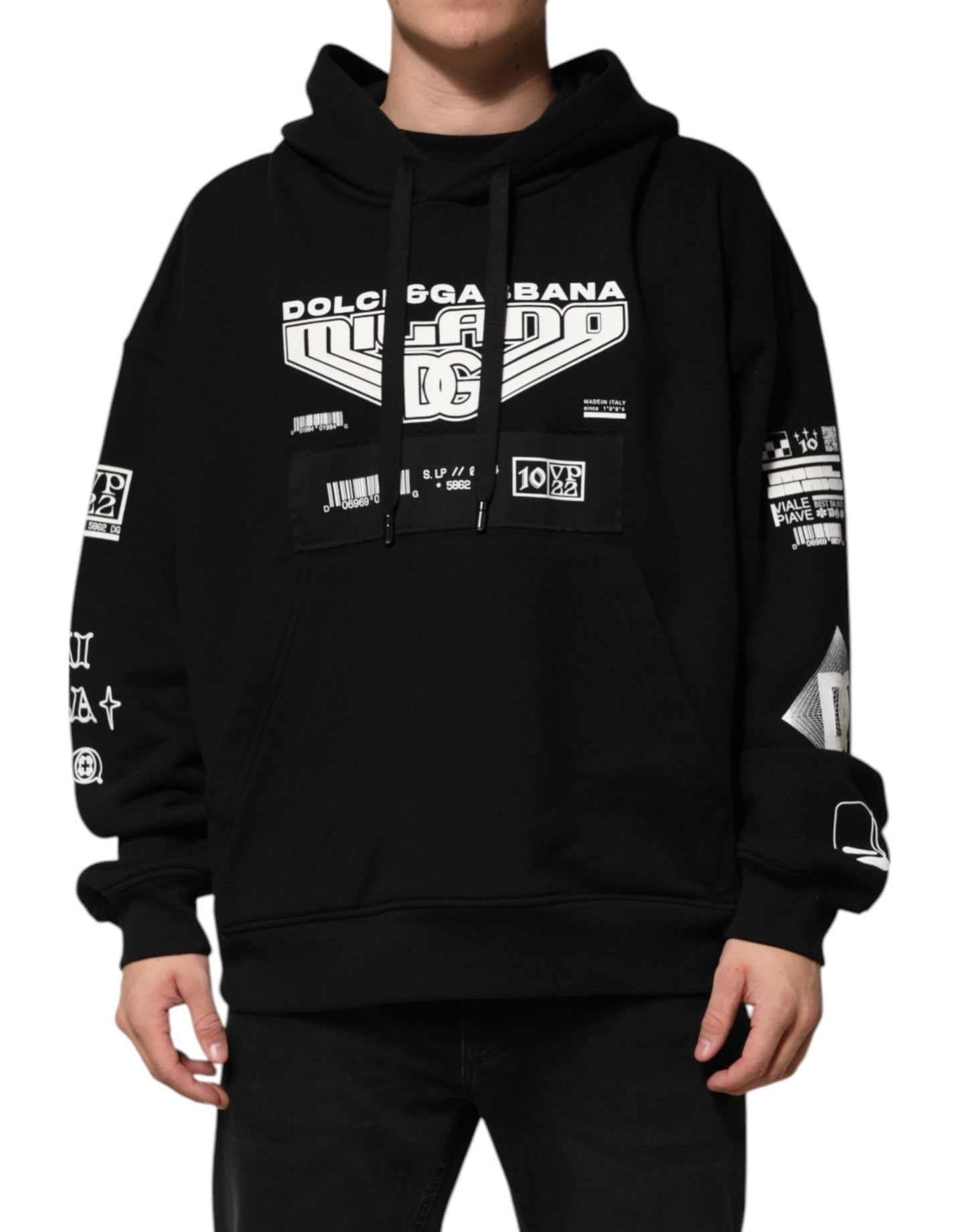 Dolce & Gabbana Black Cotton DG Milano Logo Print Hoodie Sweater – XL par Dolce & Gabbana | Disponible sur Sandy Store ByNet