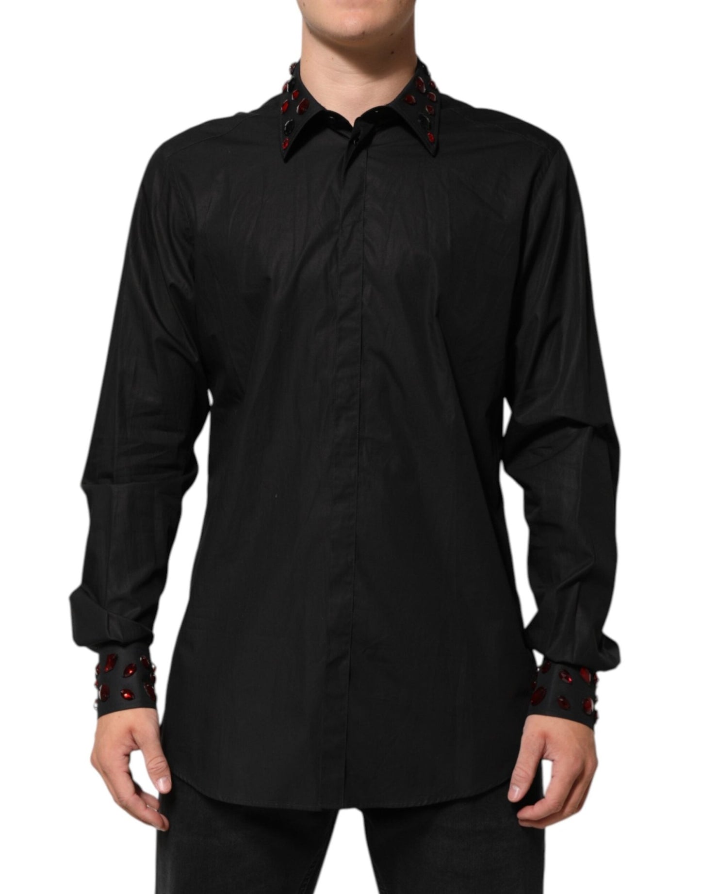 Dolce & Gabbana Black Cotton Embellished Collar Men’s Shirt – IT42 | XL par Dolce & Gabbana | Disponible sur Sandy Store ByNet