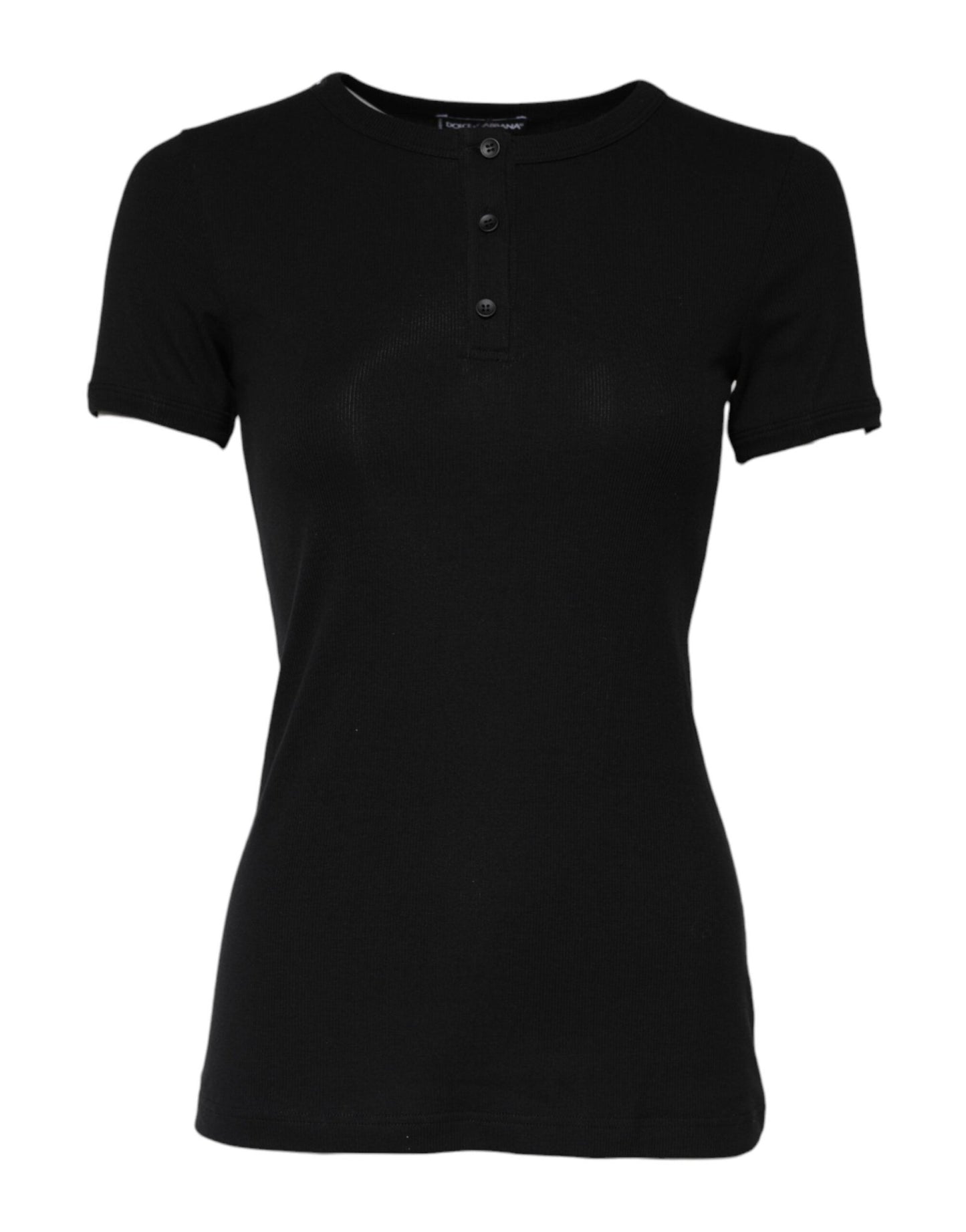 Dolce & Gabbana Black Cotton Henley Short Sleeves Top T-shirt – IT2 | S par Dolce & Gabbana | Disponible sur Sandy Store ByNet