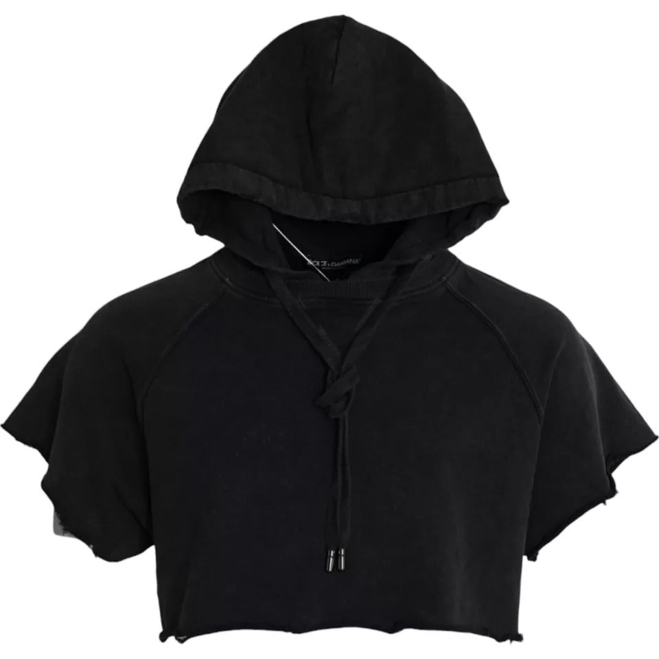 Dolce & Gabbana Black Cotton Hooded Short Sleeves Cropped T-shirt – IT48 | M par Dolce & Gabbana | Disponible sur Sandy Store ByNet