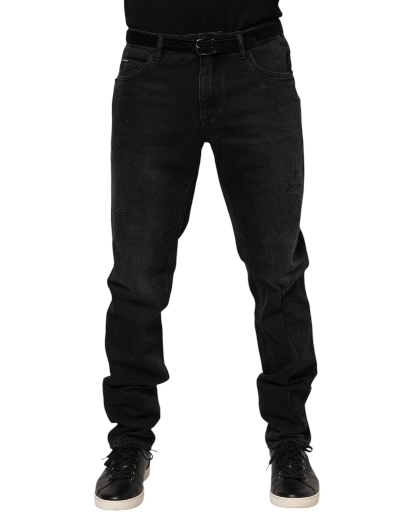 Dolce & Gabbana Black Cotton Logo Plaque Skinny Denim Jeans – IT52 | XL par Dolce & Gabbana | Disponible sur Sandy Store ByNet