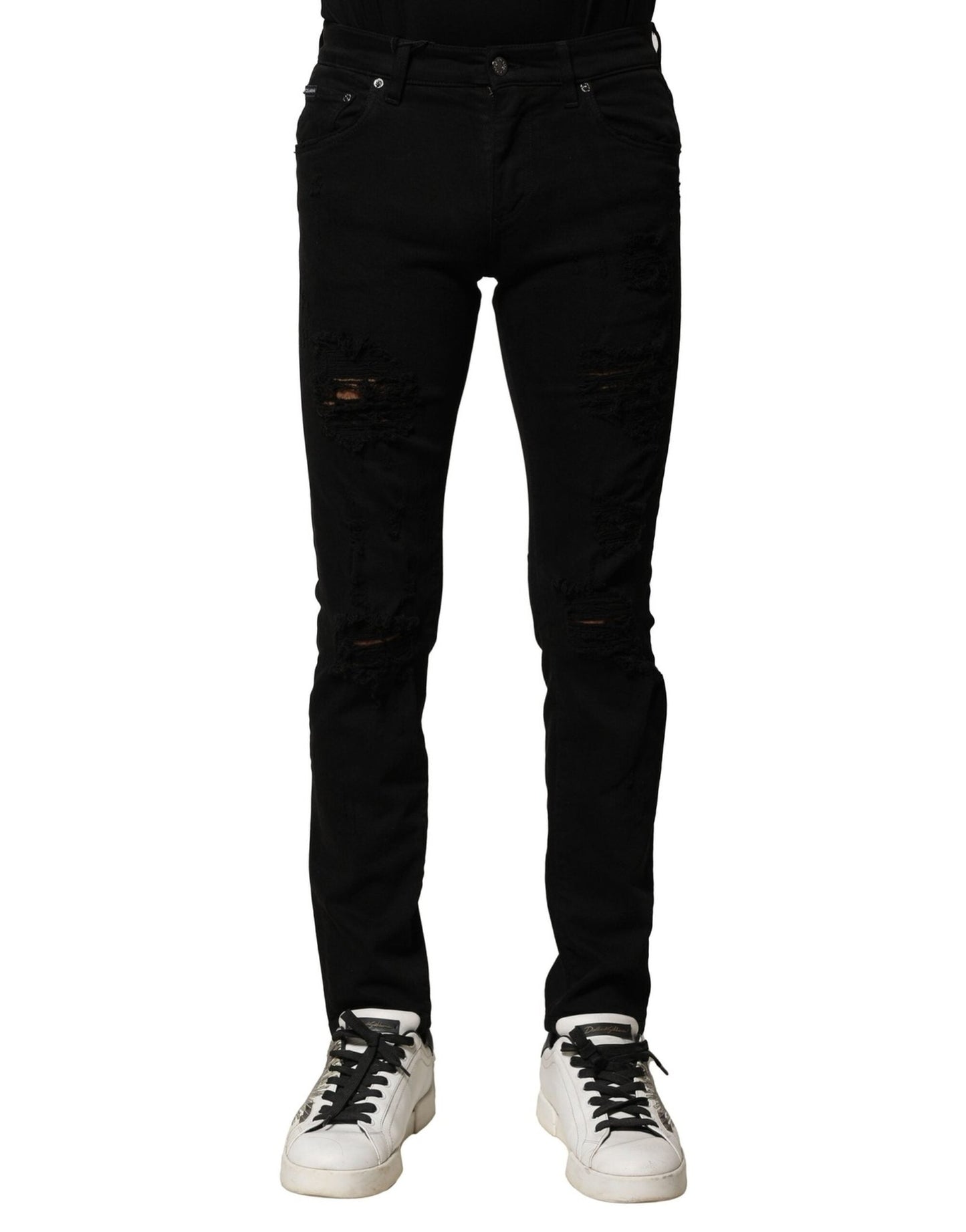 Dolce & Gabbana Black Cotton Logo Plaque Slim Denim Jeans – IT44 | XS par Dolce & Gabbana | Disponible sur Sandy Store ByNet