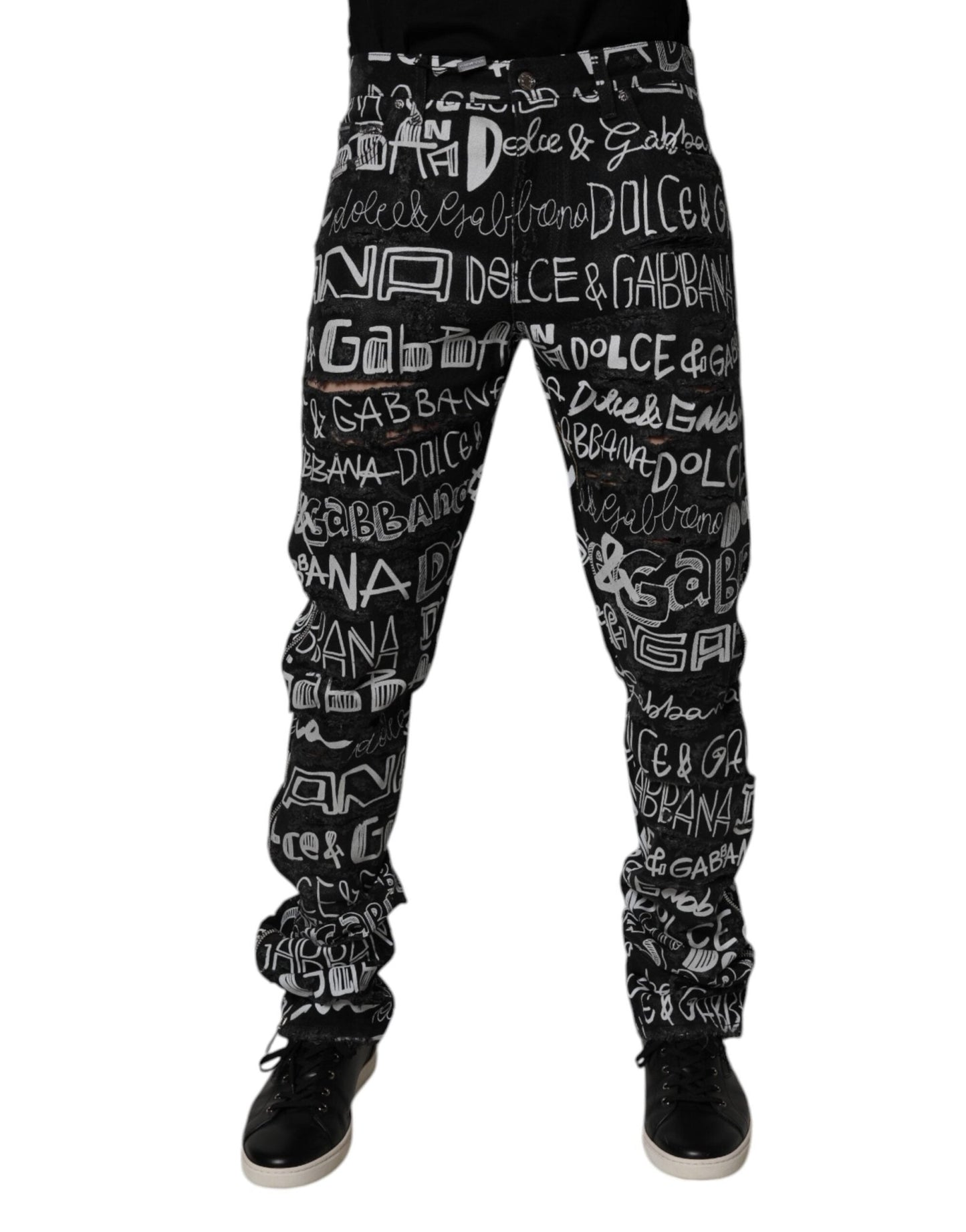 Dolce & Gabbana Black Cotton Logo Print Straight Denim Jeans – IT48 | M par Dolce & Gabbana | Disponible sur Sandy Store ByNet