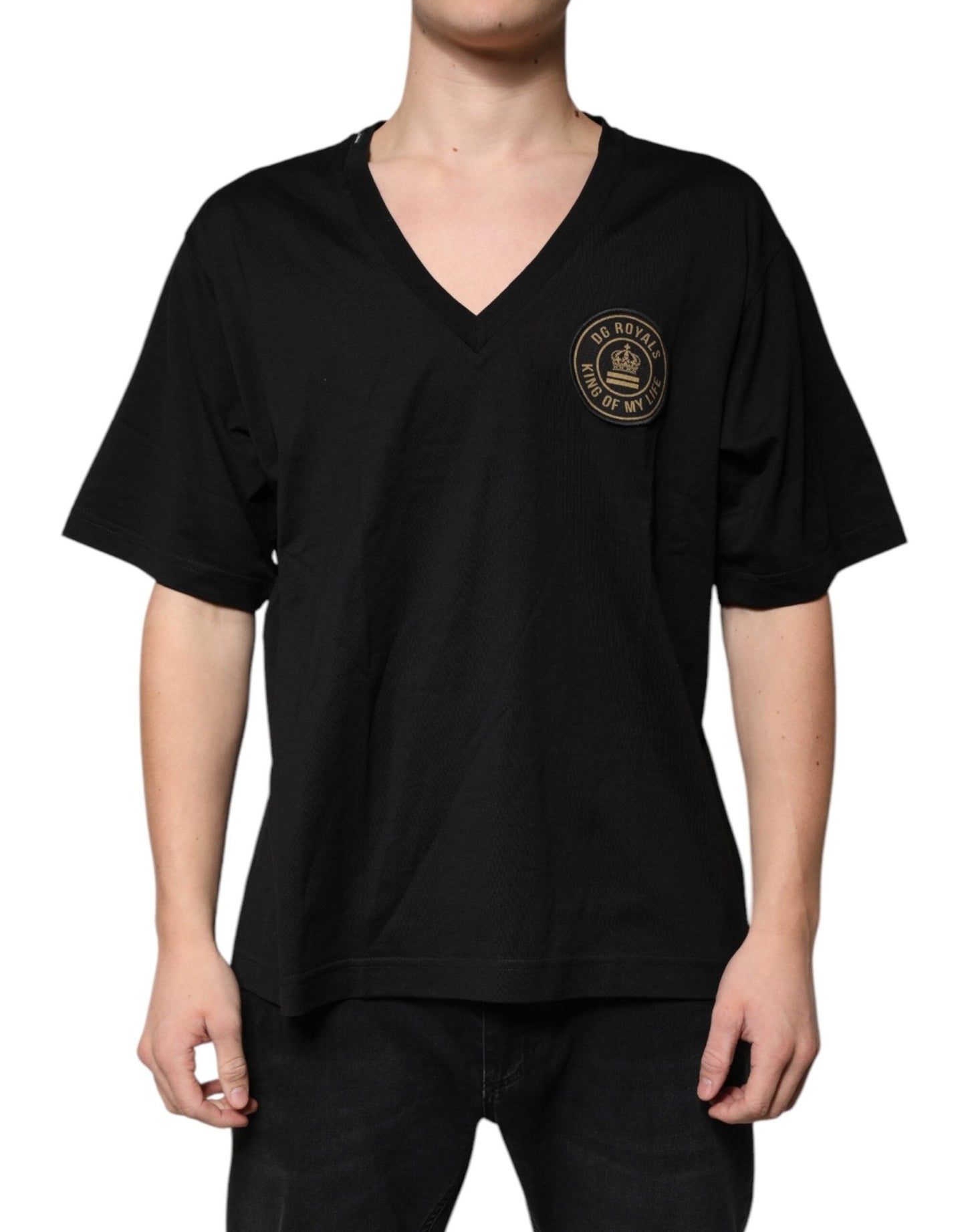Dolce & Gabbana Black Cotton Logo Vneck Short Sleeve T-shirt – IT46 | S par Dolce & Gabbana | Disponible sur Sandy Store ByNet