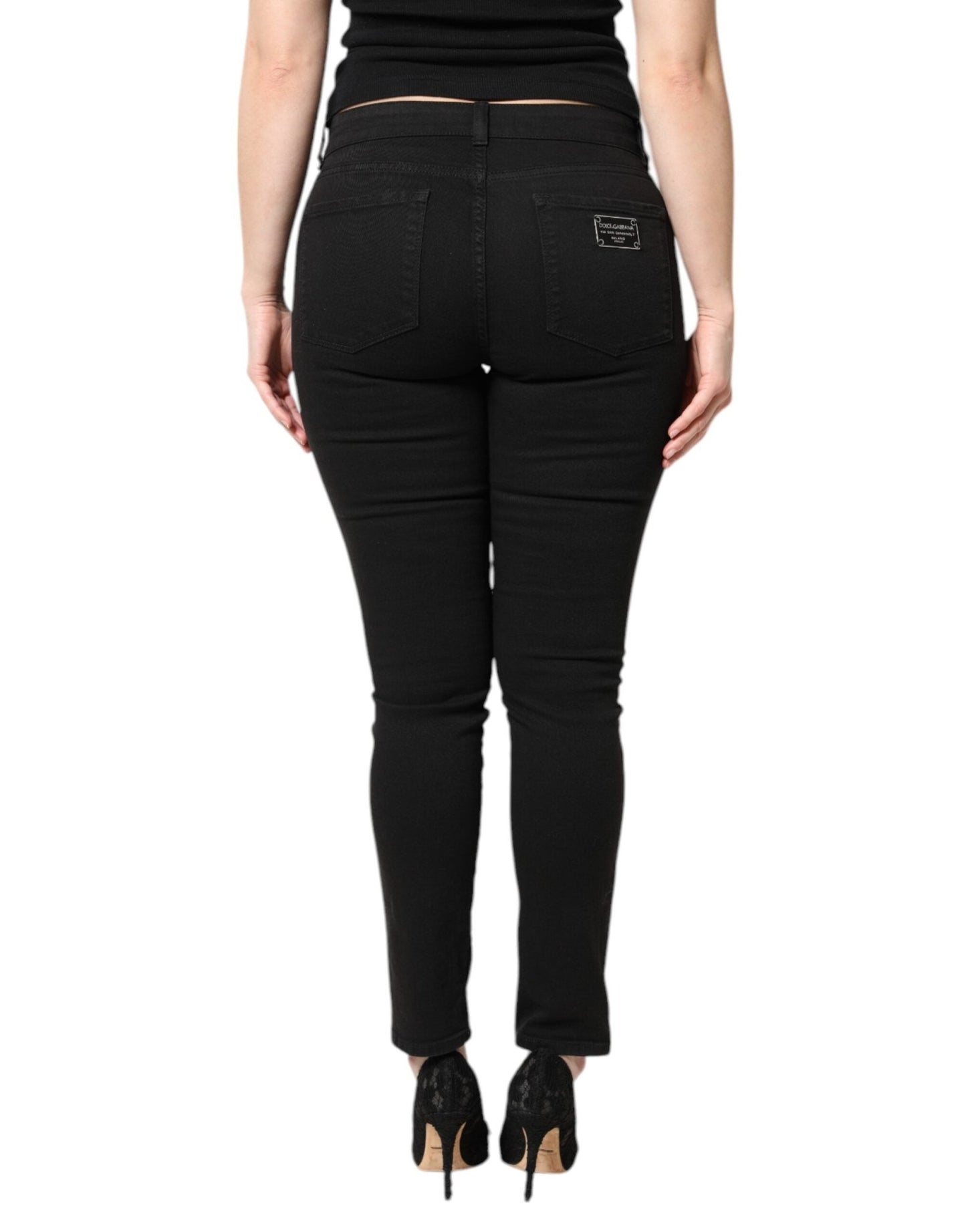 Dolce & Gabbana Black Cotton Mid Waisted Skinny Denim Jeans - Sandy Store ByNet