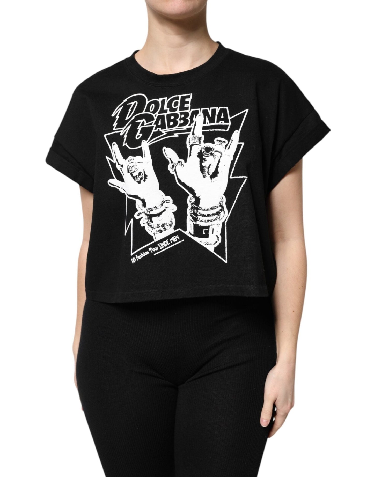 Dolce & Gabbana Black Cotton Printed Short Sleeves T-shirt – IT50|3XL par Dolce & Gabbana | Disponible sur Sandy Store ByNet