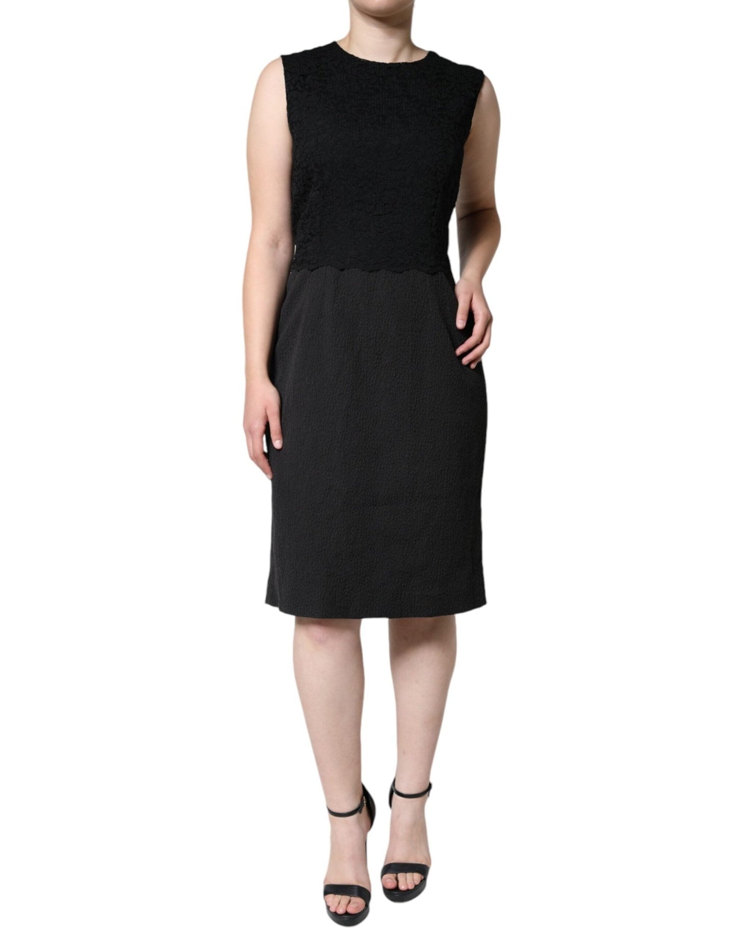 Dolce & Gabbana Black Cotton Sheath Knee Length Dress - Sandy Store ByNet