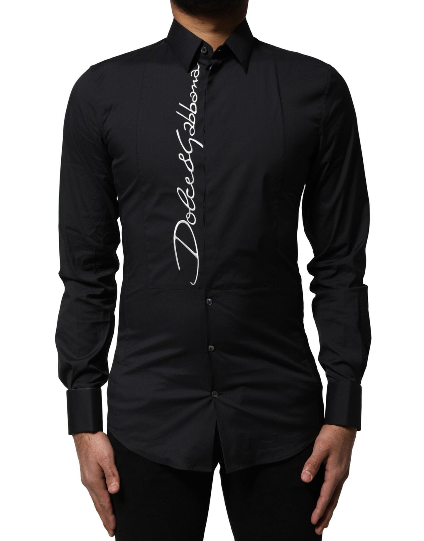 Dolce & Gabbana Black Cotton SICILIA Logo Men Dress Shirt – IT37 | XS par Dolce & Gabbana | Disponible sur Sandy Store ByNet