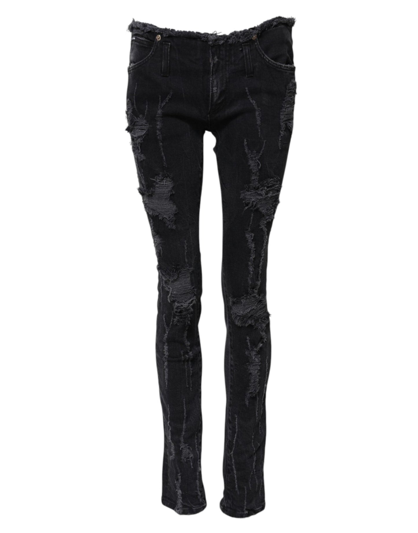 Dolce & Gabbana Black Cotton Tattered Skinny Denim Jeans – IT40|S par Dolce & Gabbana | Disponible sur Sandy Store ByNet