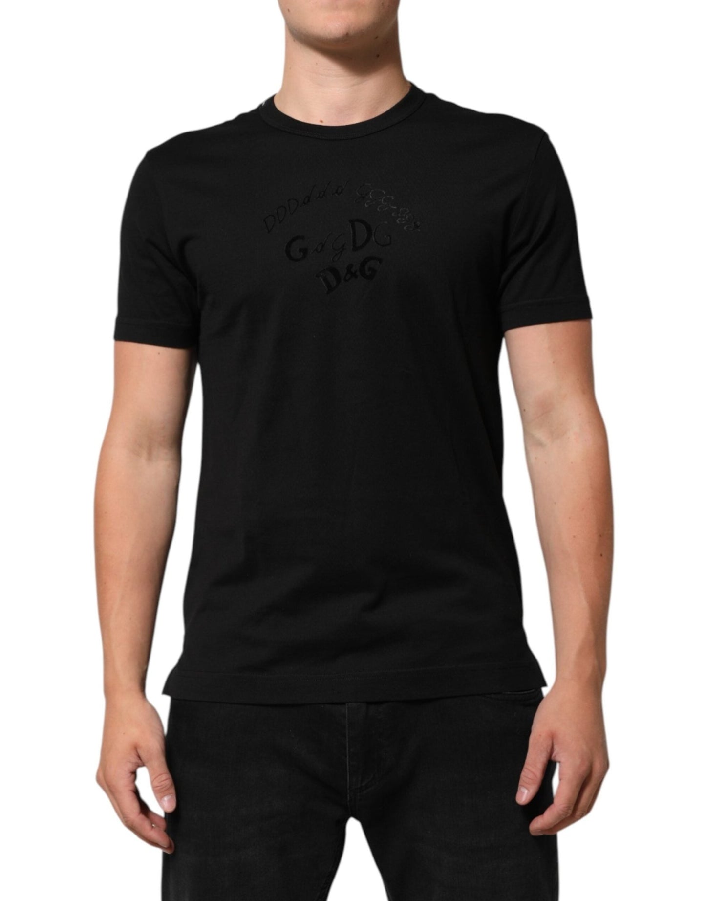 Dolce & Gabbana Black Cotton Velvet Logo Print Men T-shirt – IT44 | XS par Dolce & Gabbana | Disponible sur Sandy Store ByNet