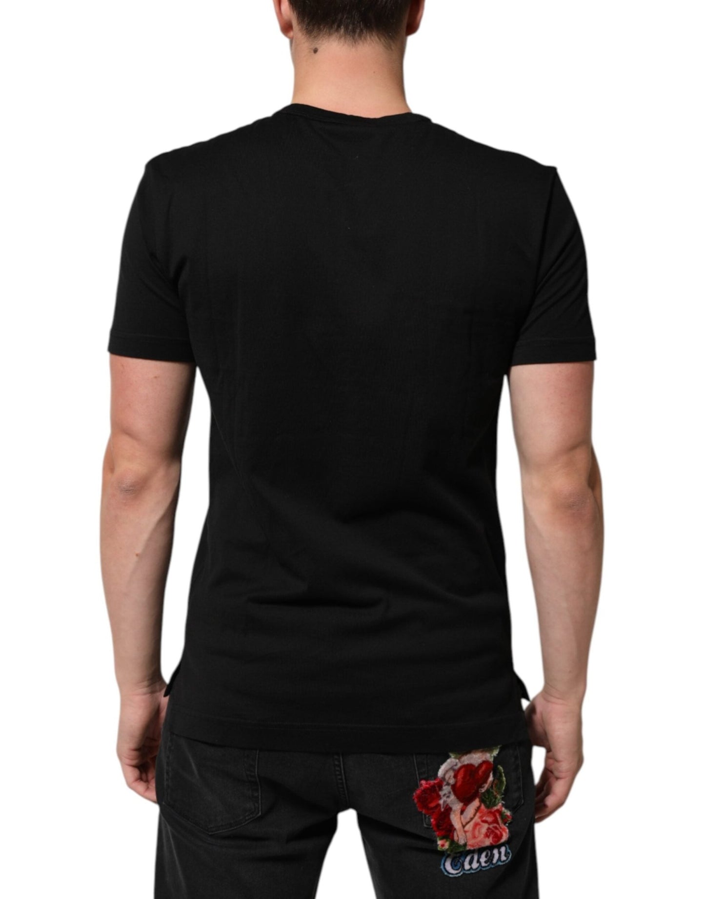 Dolce & Gabbana Black Cotton Velvet Logo Print Men T-shirt – IT44 | XS par Dolce & Gabbana | Disponible sur Sandy Store ByNet