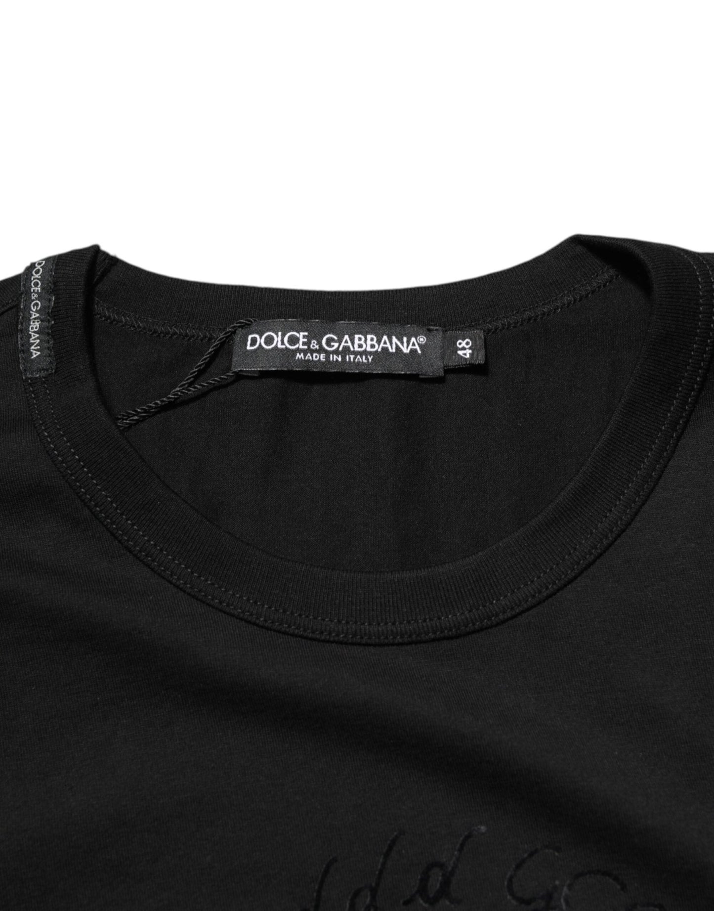 Dolce & Gabbana Black Cotton Velvet Logo Print Men T-shirt – IT44 | XS par Dolce & Gabbana | Disponible sur Sandy Store ByNet