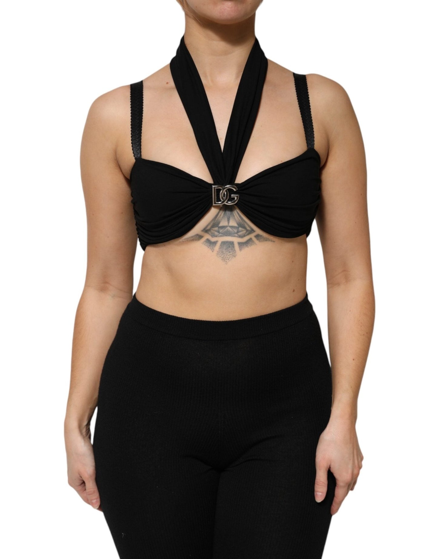 Dolce & Gabbana Black Cropped Viscose Halter Bustier Top – IT40|S par Dolce & Gabbana | Disponible sur Sandy Store ByNet